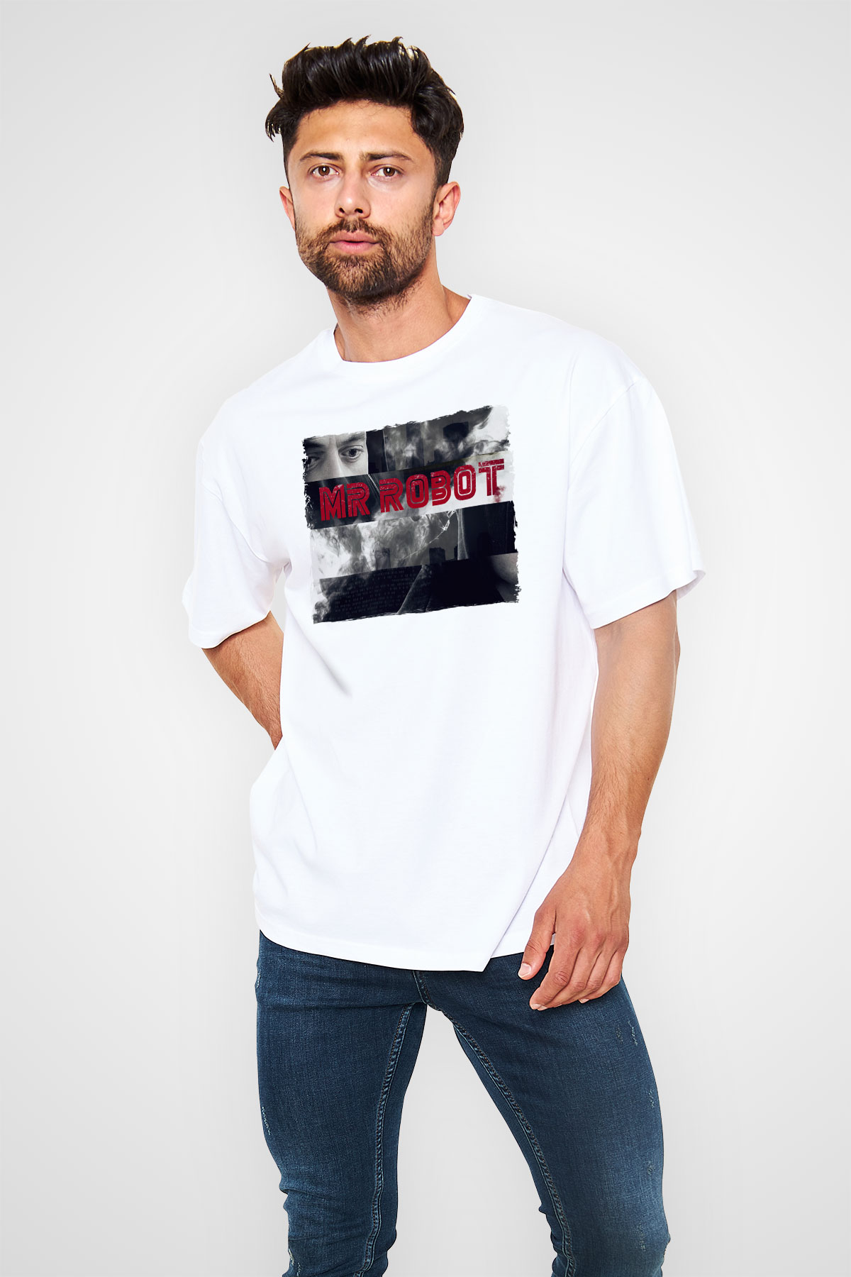 Mr. Robot Beyaz Oversize Tişört Oversize T-shirt