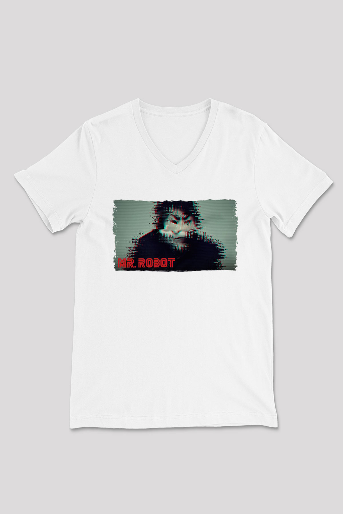 Mr. Robot Beyaz Unisex V Yaka Tişört