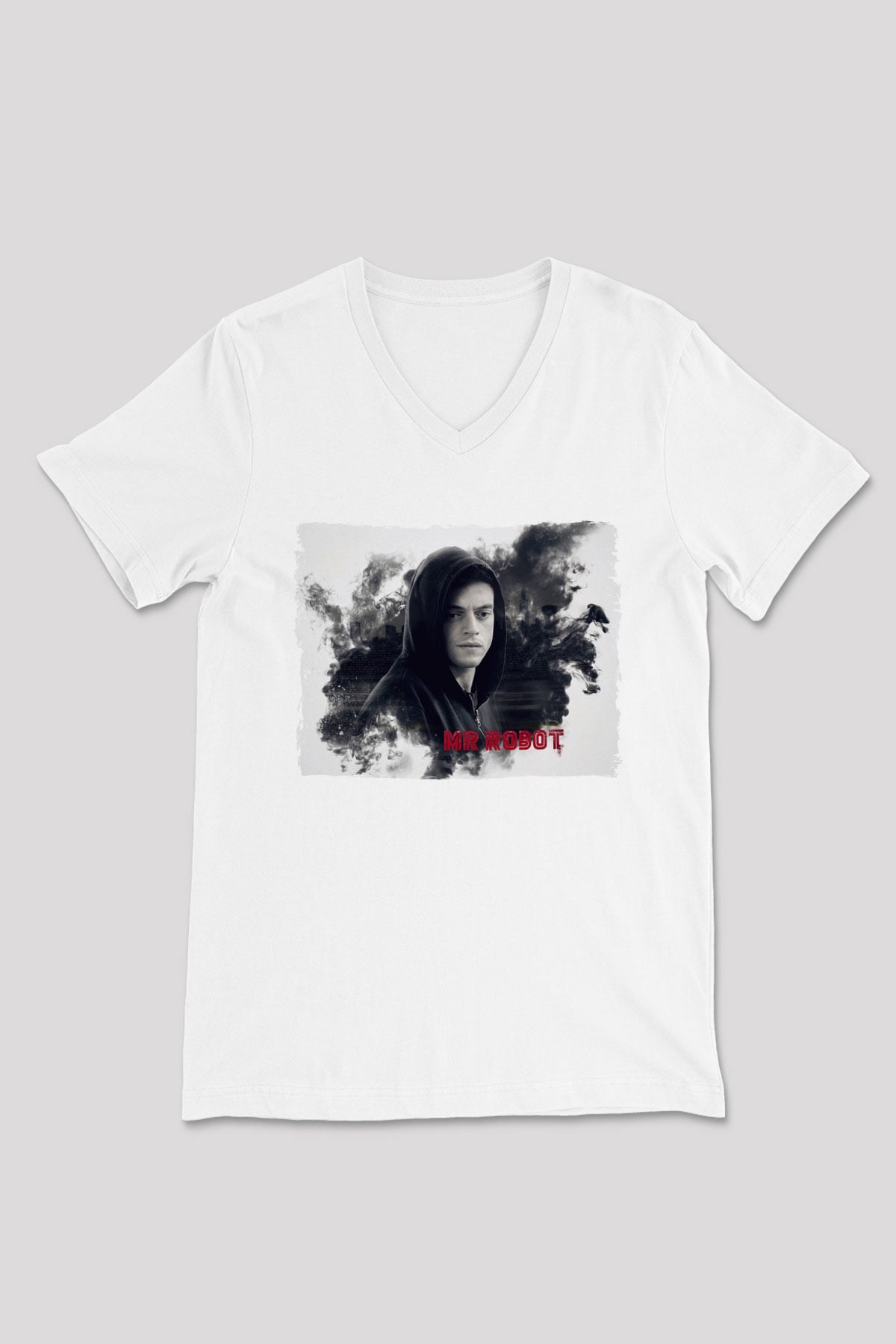 Mr. Robot Beyaz Unisex V Yaka Tişört