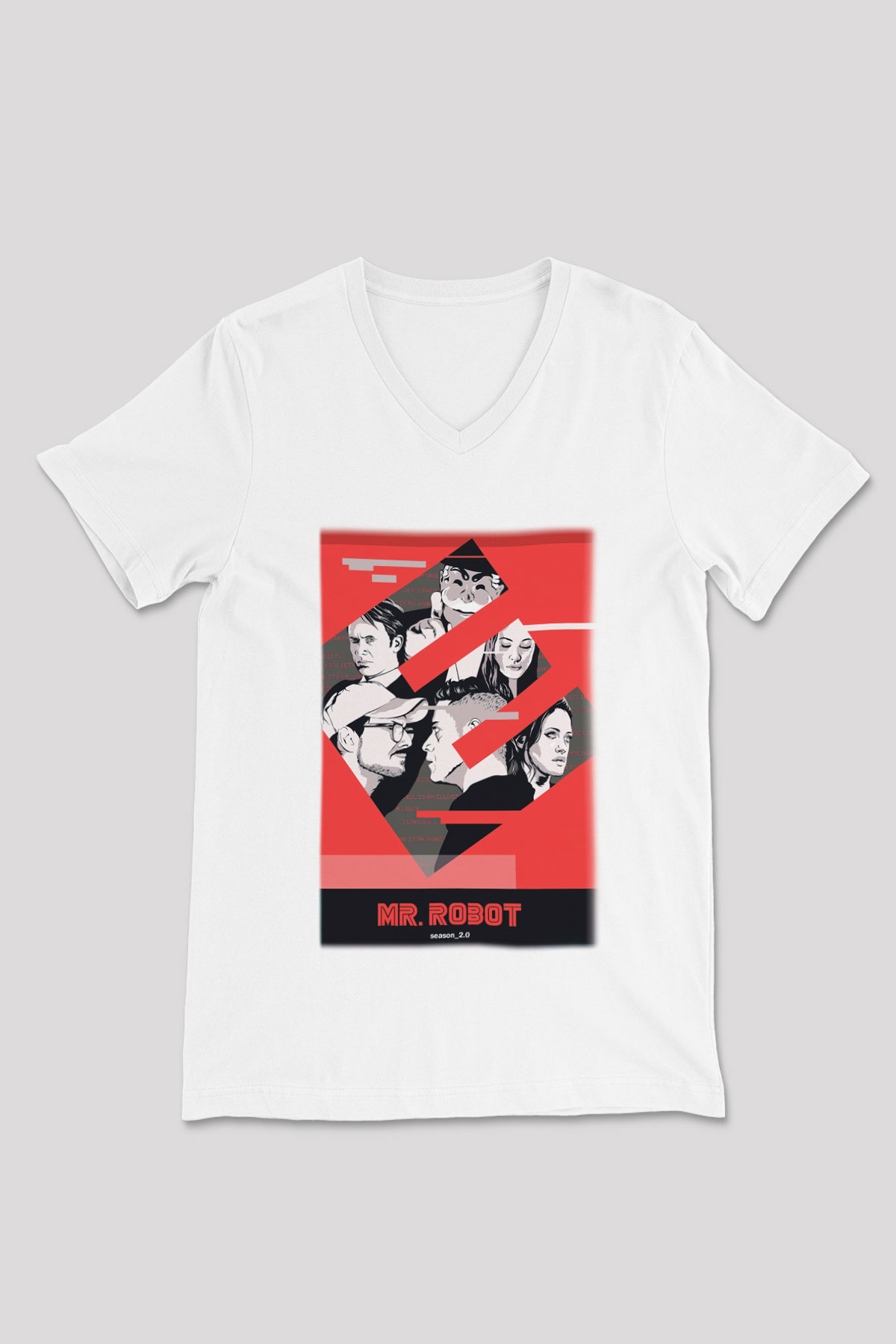 Mr. Robot Beyaz Unisex V Yaka Tişört T-Shirt