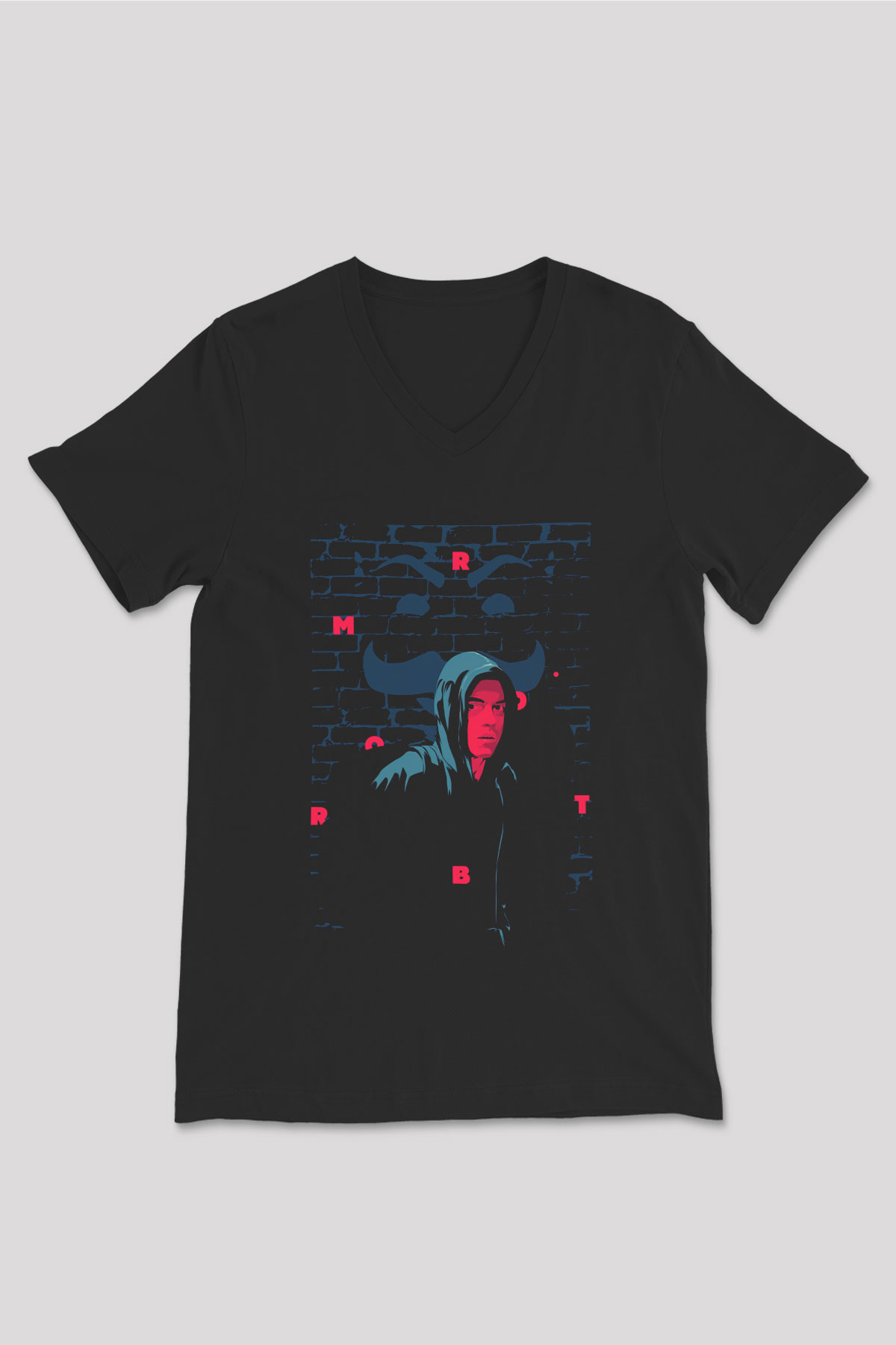 Mr. Robot Siyah Unisex V Yaka Tişört T-Shirt