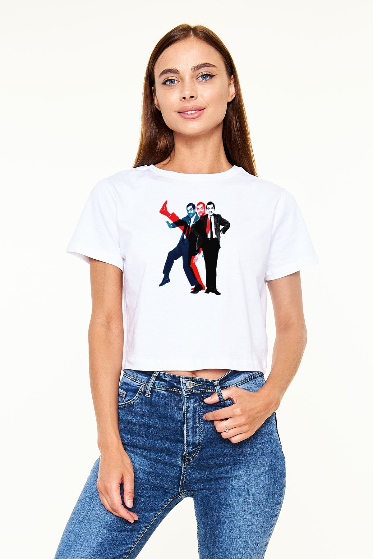 Mr.Bean Beyaz   Crop Top Tişört