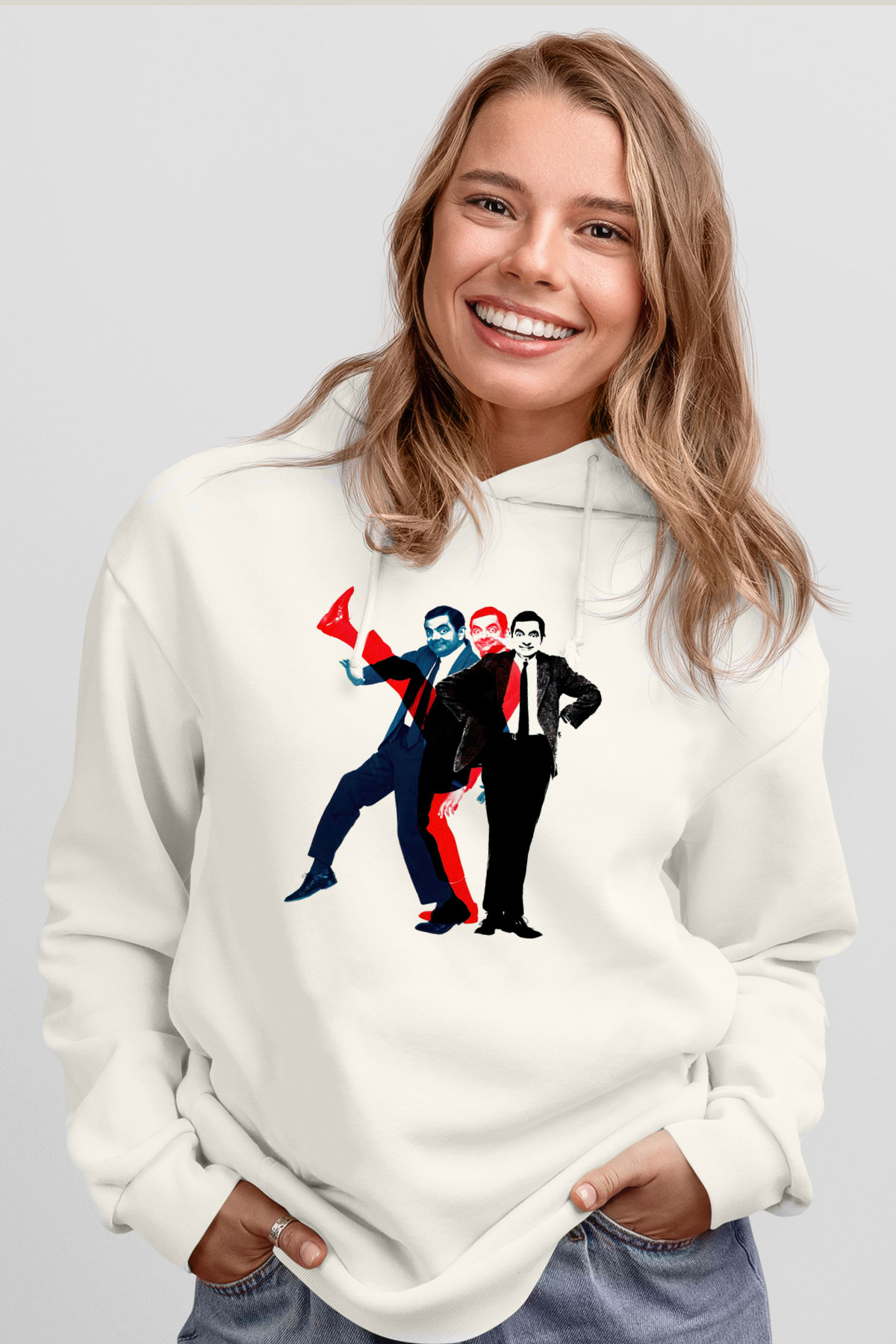 Mr.Bean Beyaz Unisex Hoodie