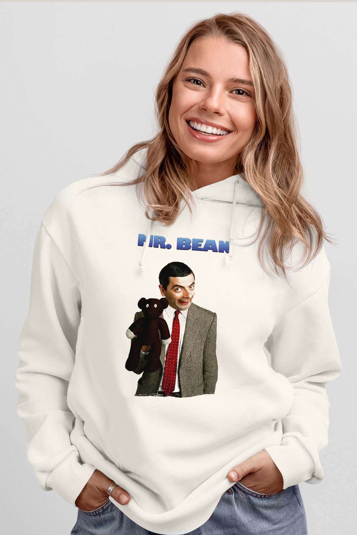 Mr.Bean Beyaz Unisex Hoodie