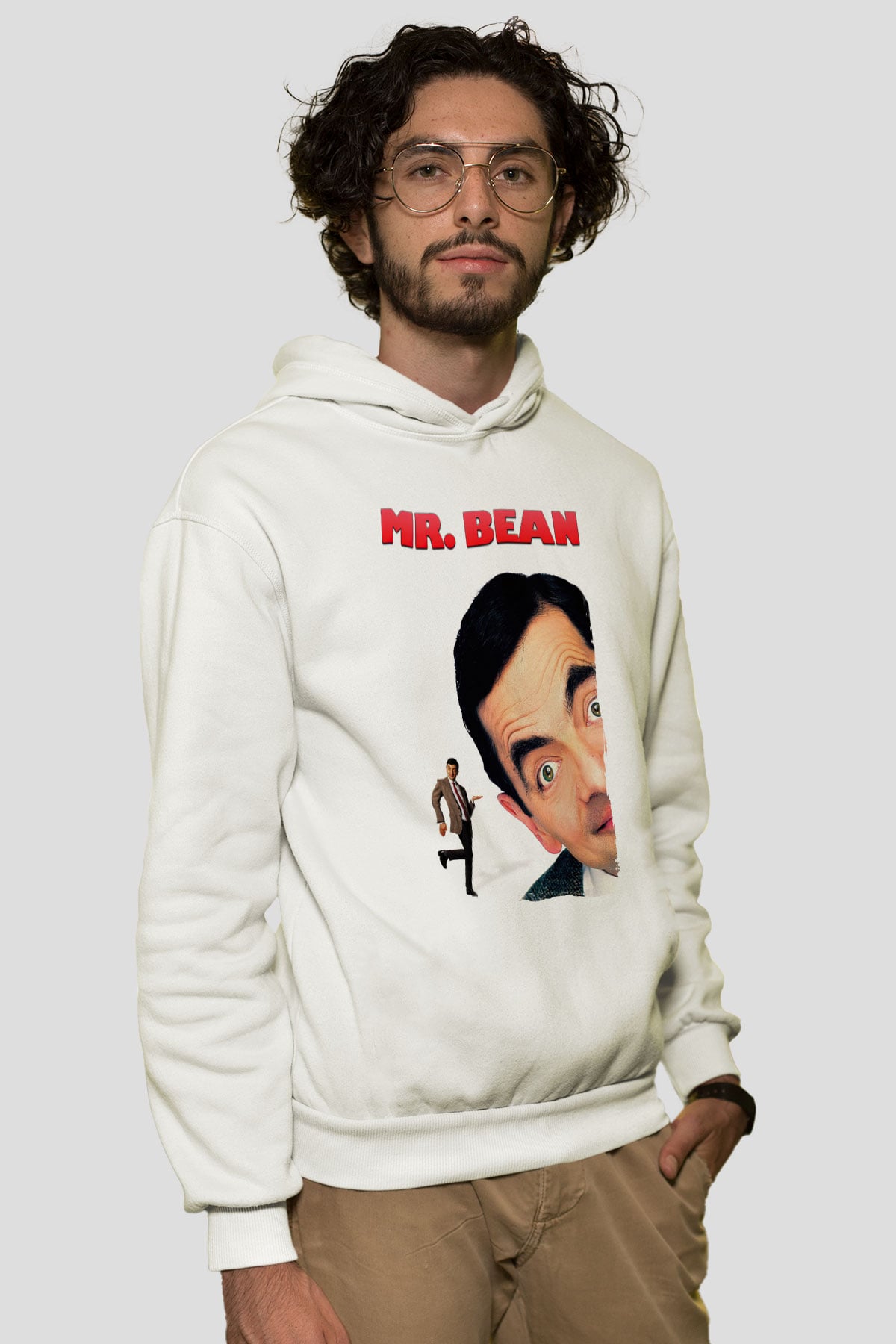 Mr.Bean Beyaz Unisex Hoodie