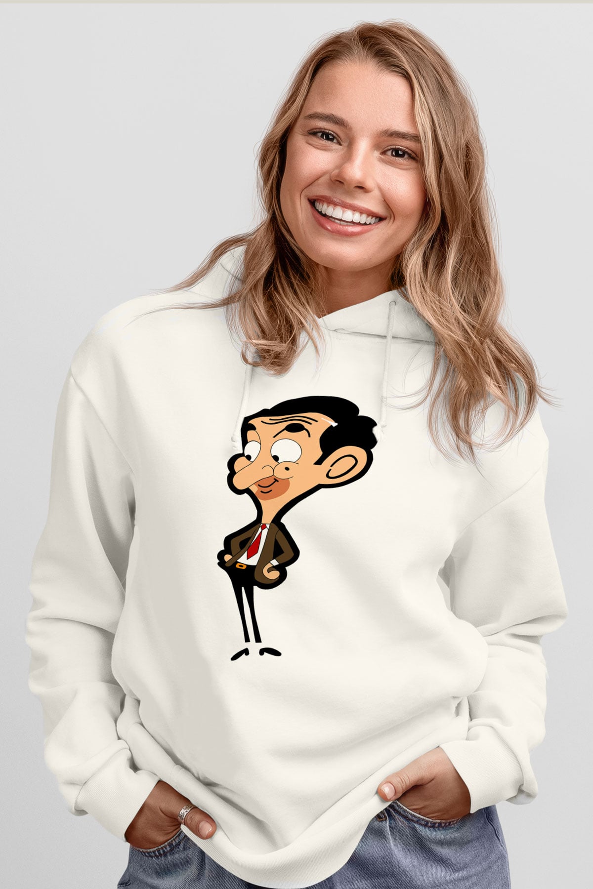 Mr.Bean Beyaz Unisex Hoodie