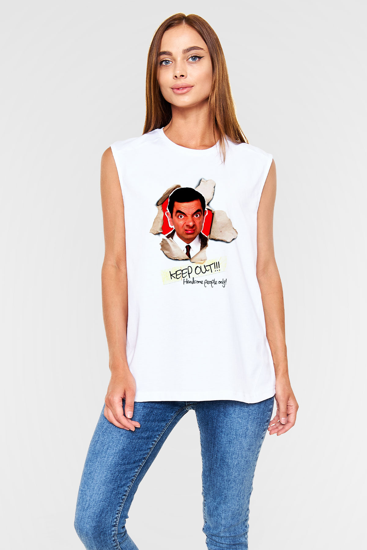 Mr.Bean Beyaz Unisex  Kolsuz Tişört