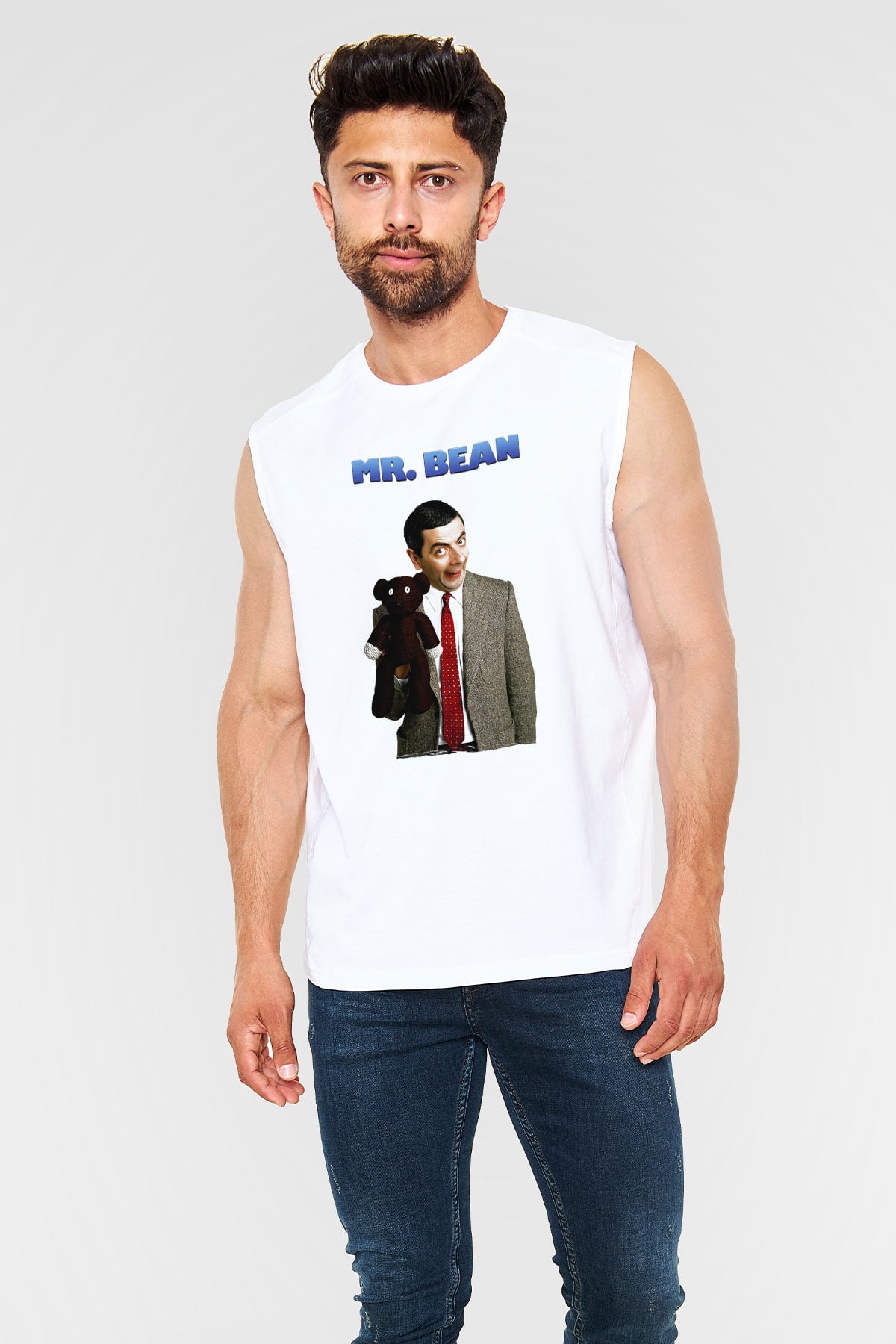 Mr.Bean Beyaz Unisex  Kolsuz Tişört