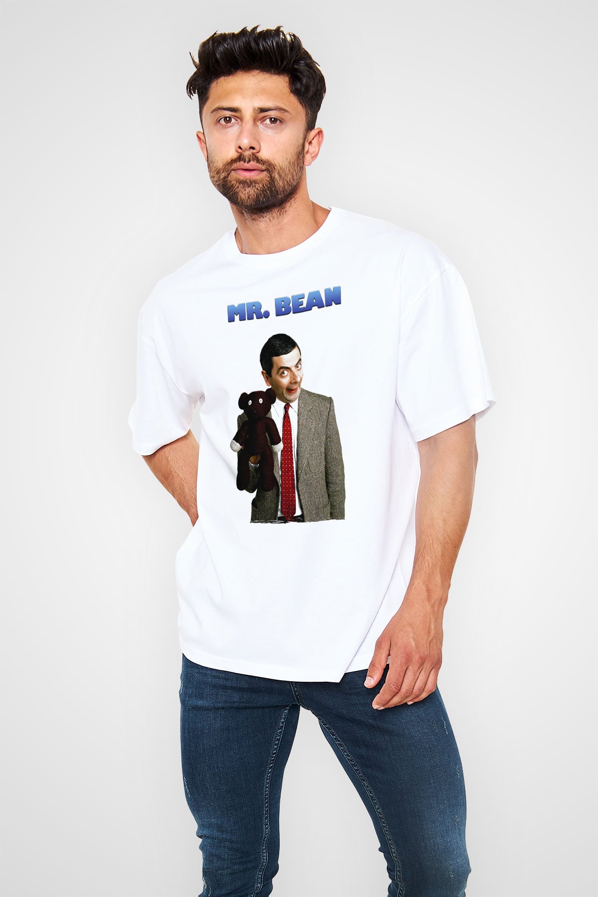 Mr.Bean Beyaz Oversize Tişört