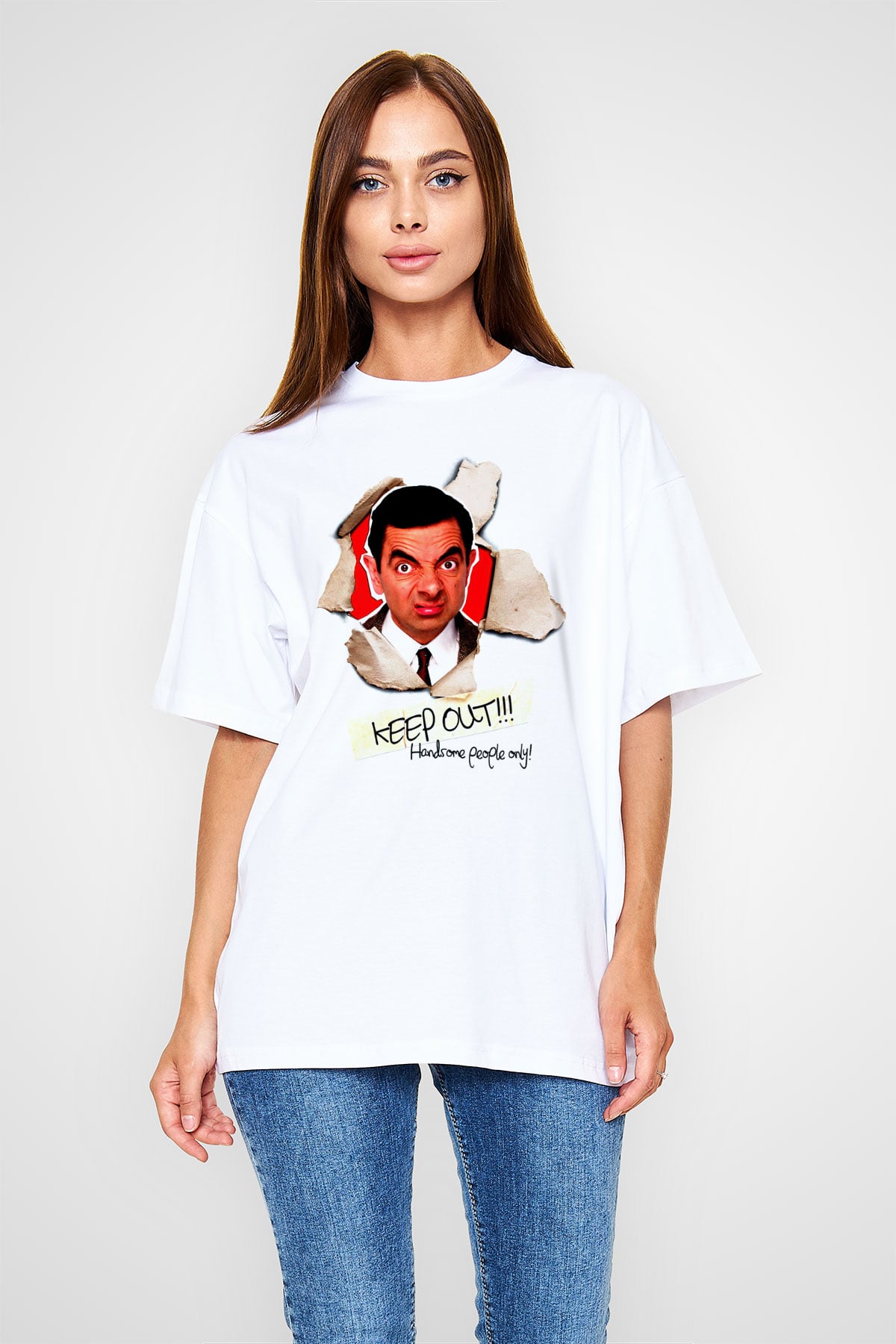 Mr.Bean Beyaz Oversize Tişört