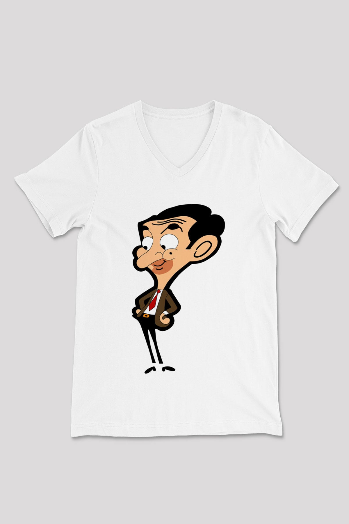 Mr.Bean Beyaz Unisex  V Yaka Tişört