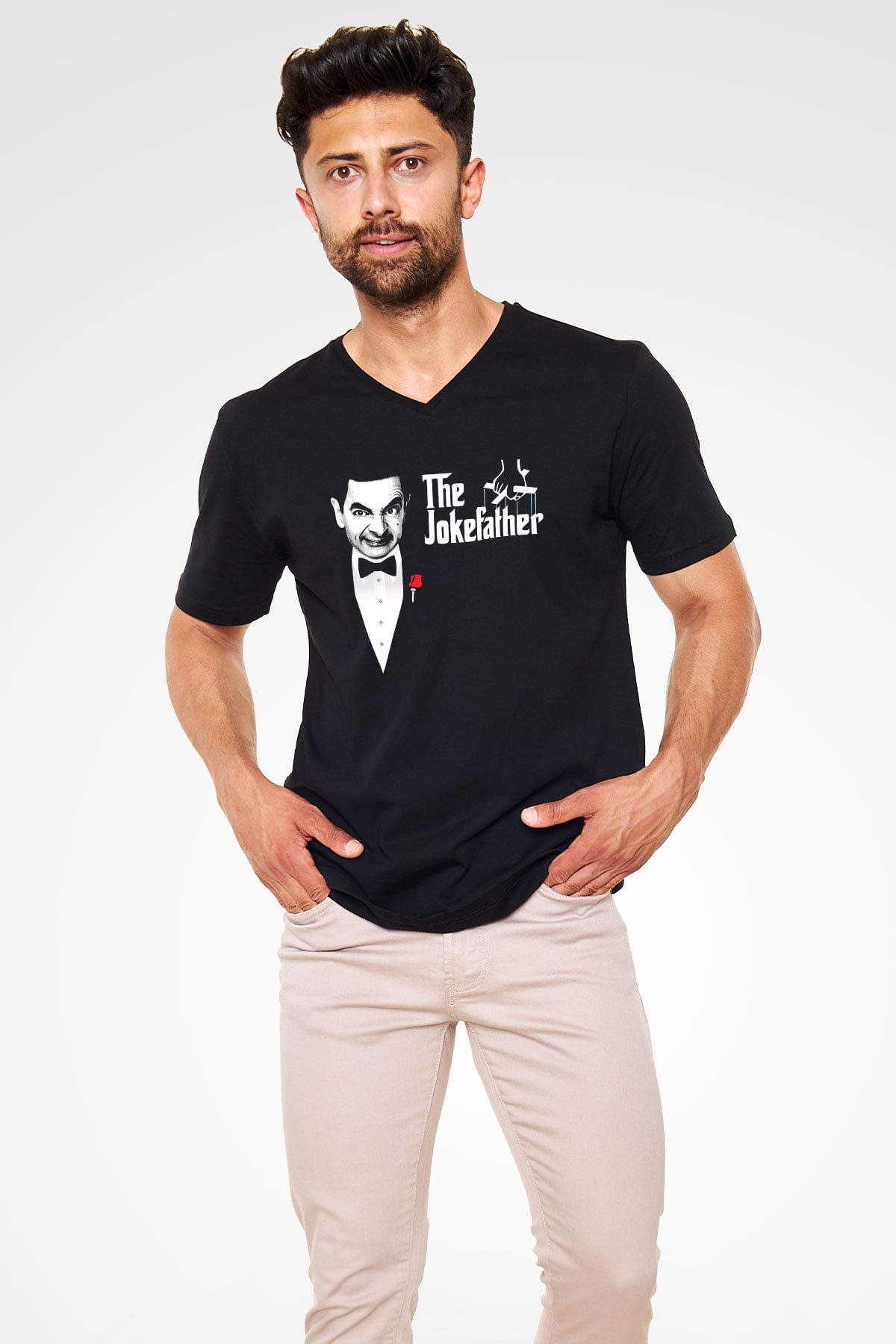 Mr.Bean Siyah Unisex  V Yaka Tişört