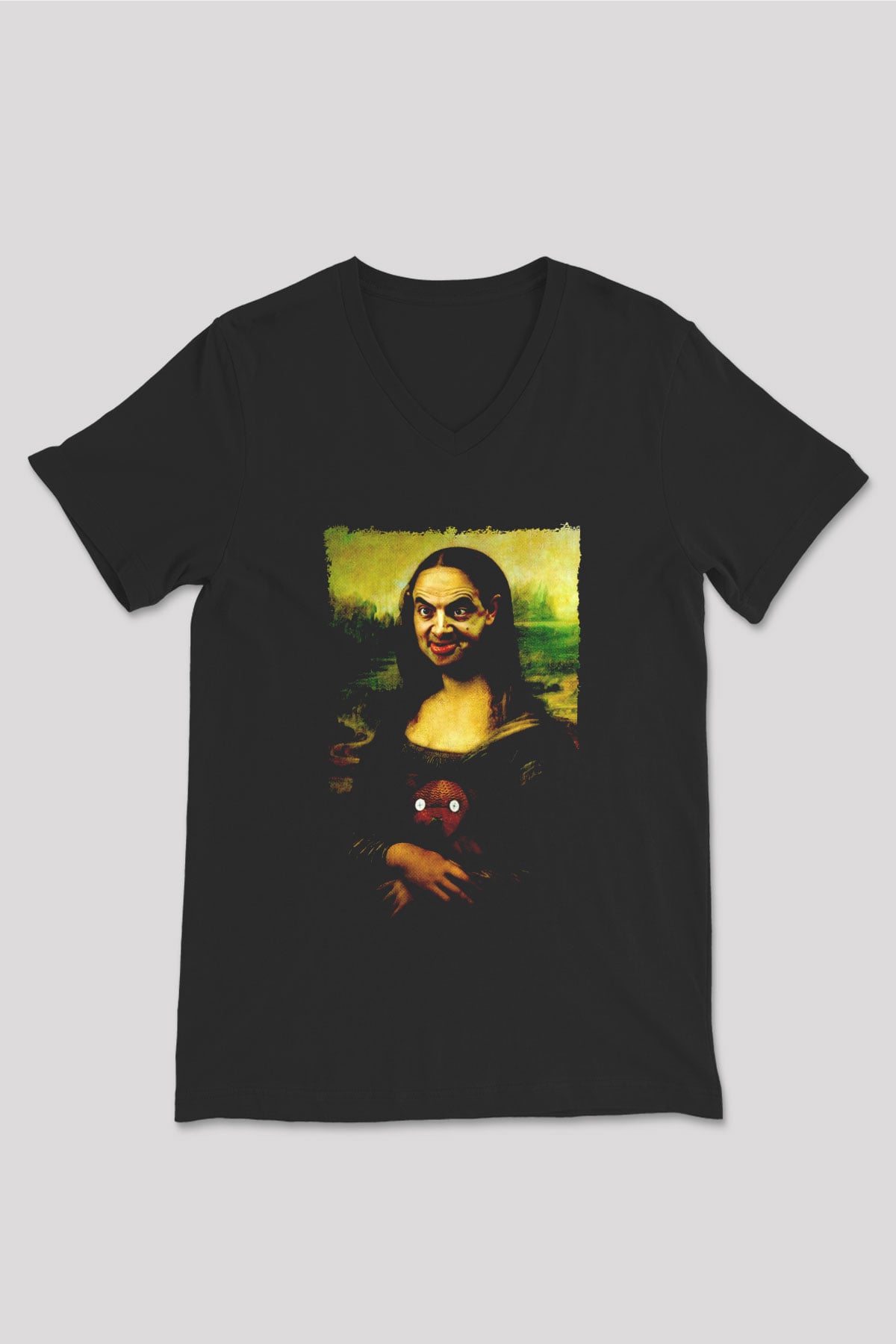 Mr.Bean Siyah Unisex  V Yaka Tişört