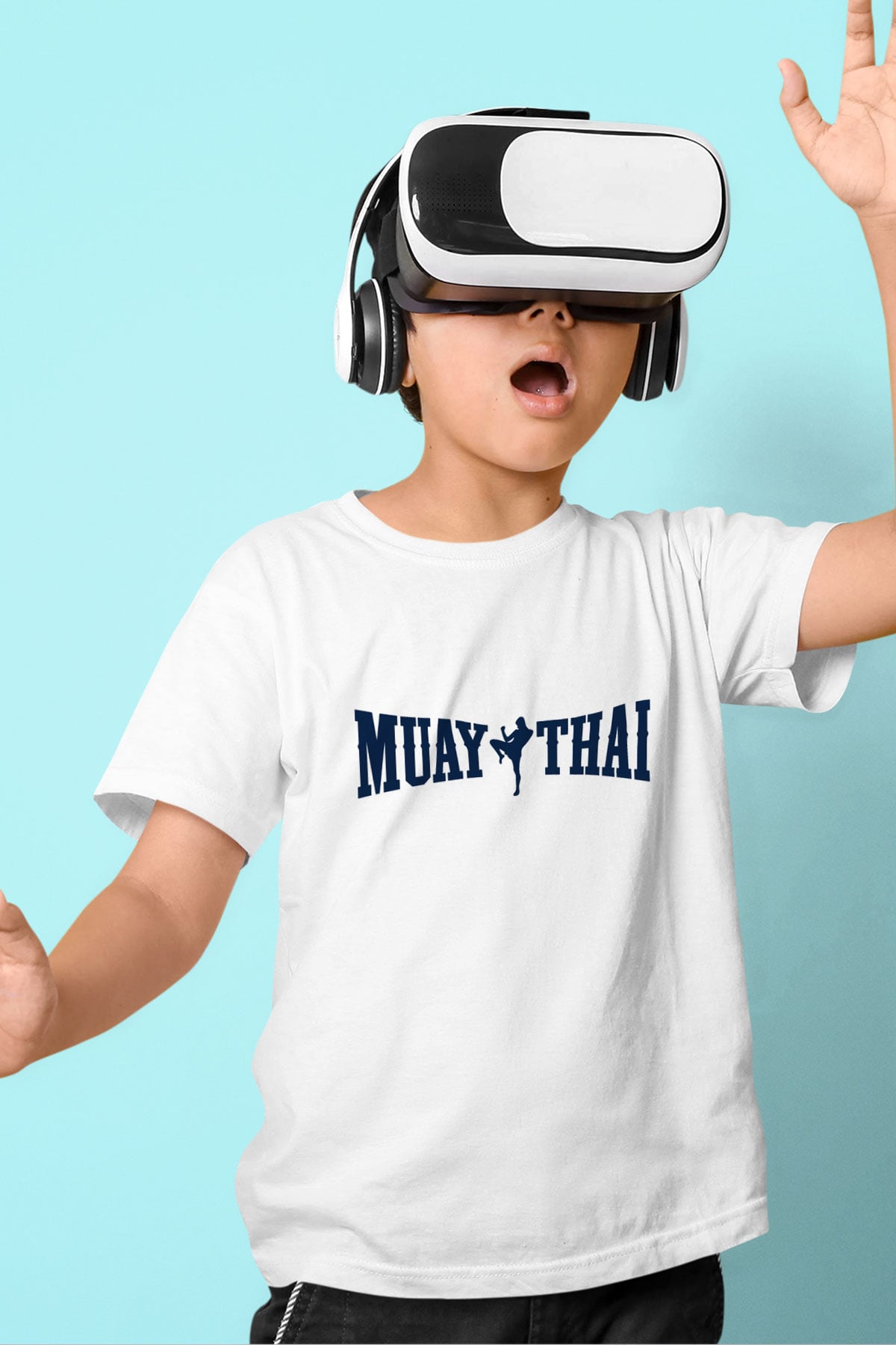 Muay Thai Baskılı Beyaz Unisex Çocuk Tişört