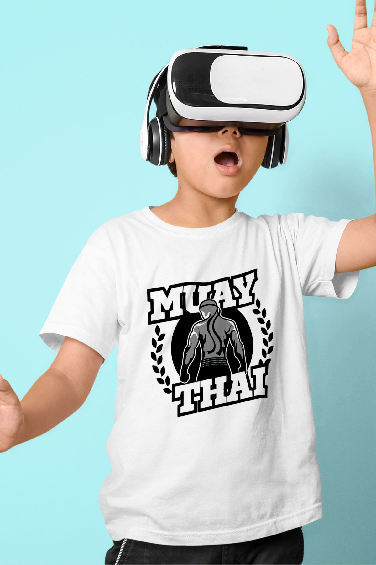 Muay Thai Baskılı Beyaz Unisex Çocuk Tişört