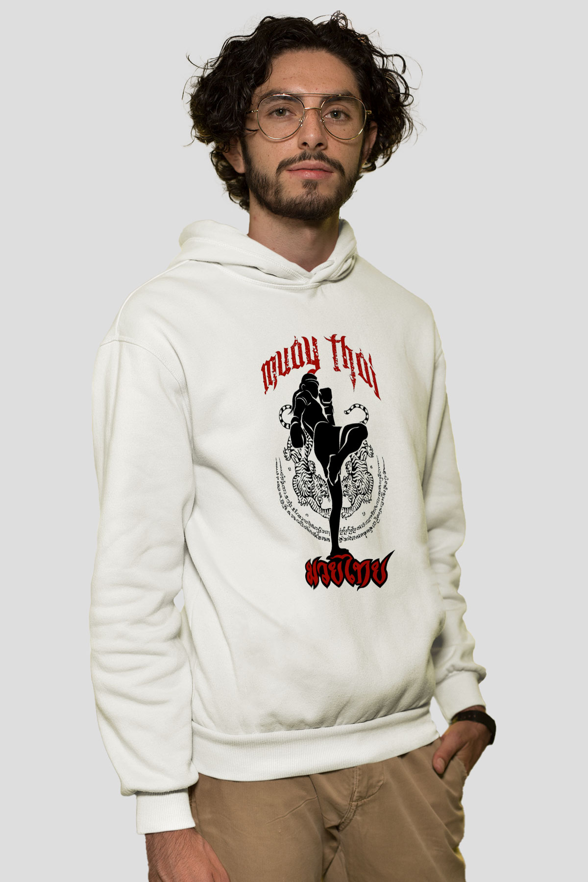 Muay Thai Beyaz Unisex Hoodie