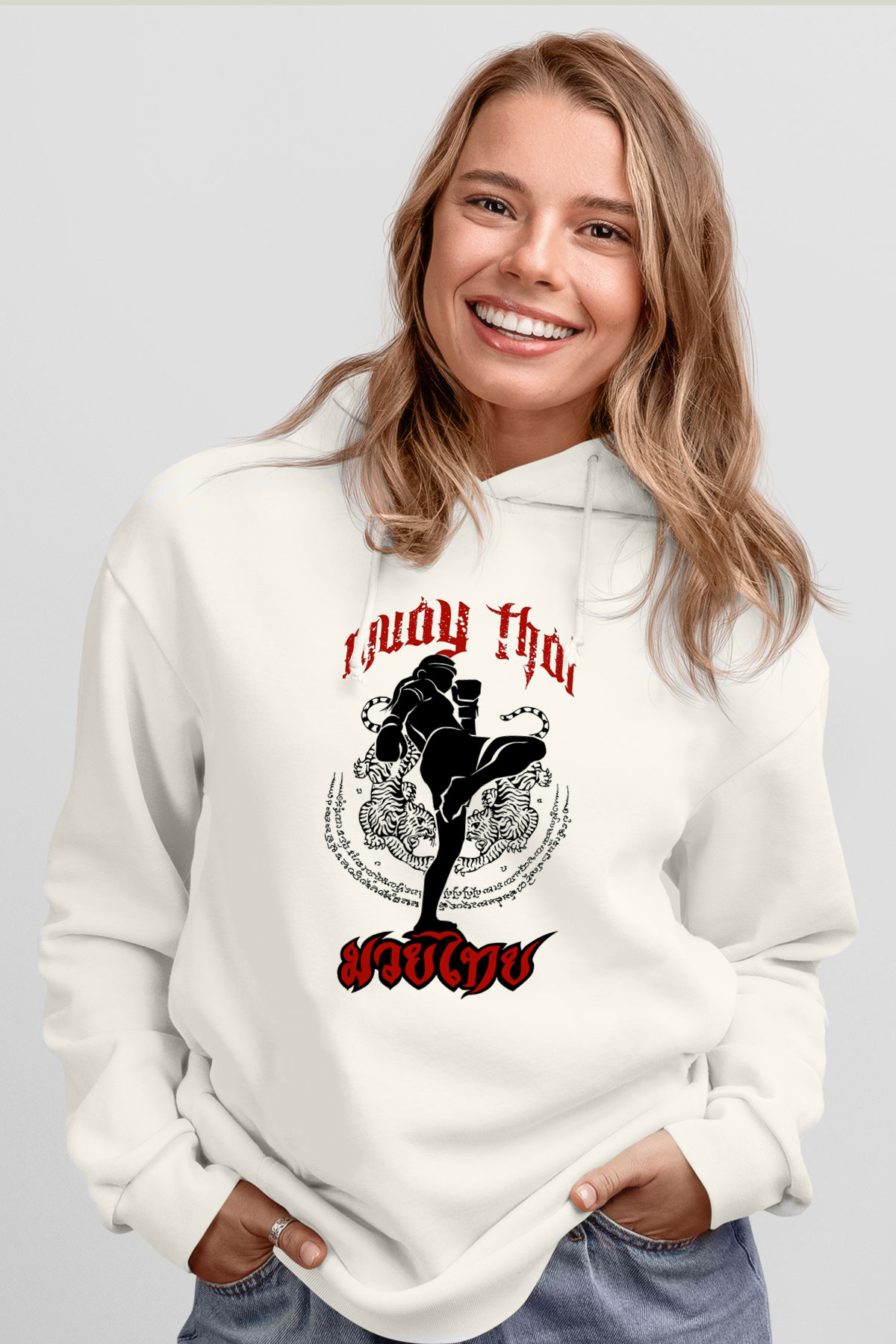 Muay Thai Beyaz Unisex Hoodie
