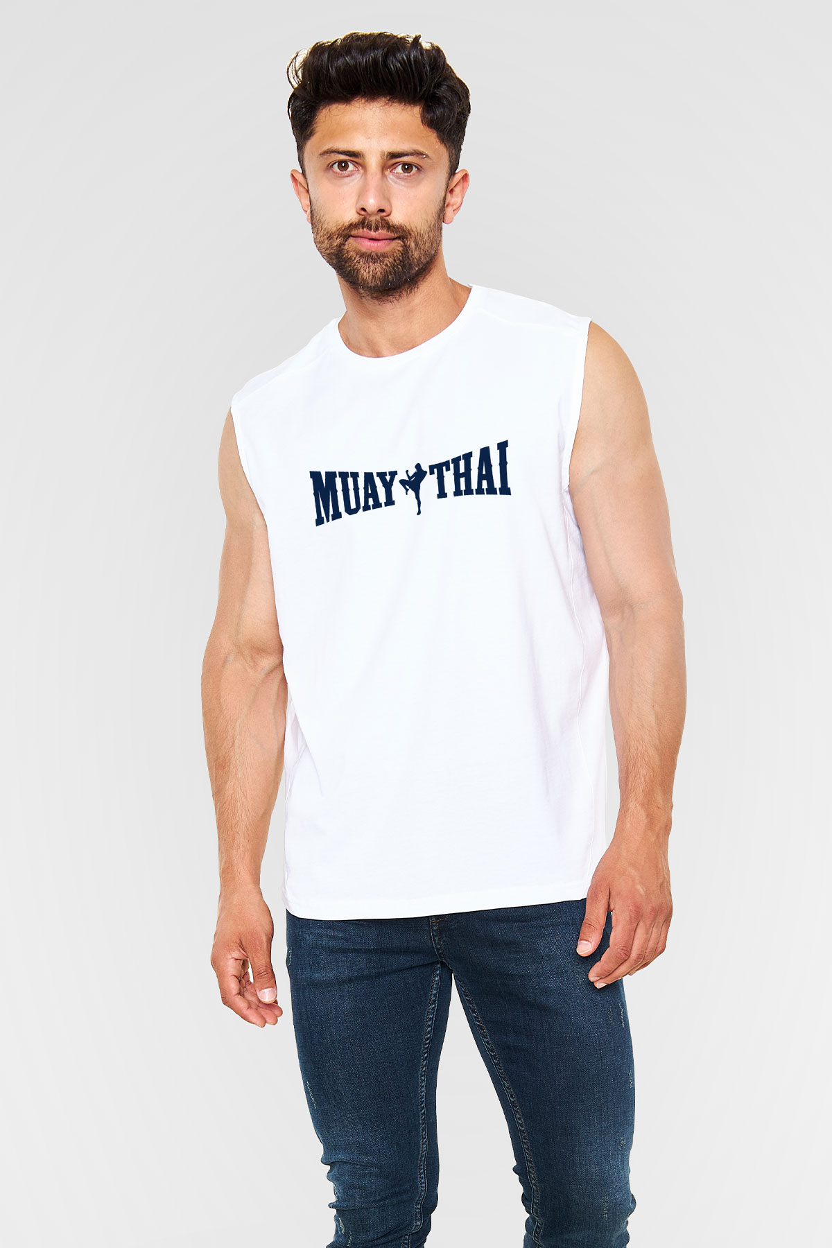 Muay Thai Beyaz Unisex Kolsuz Tişört