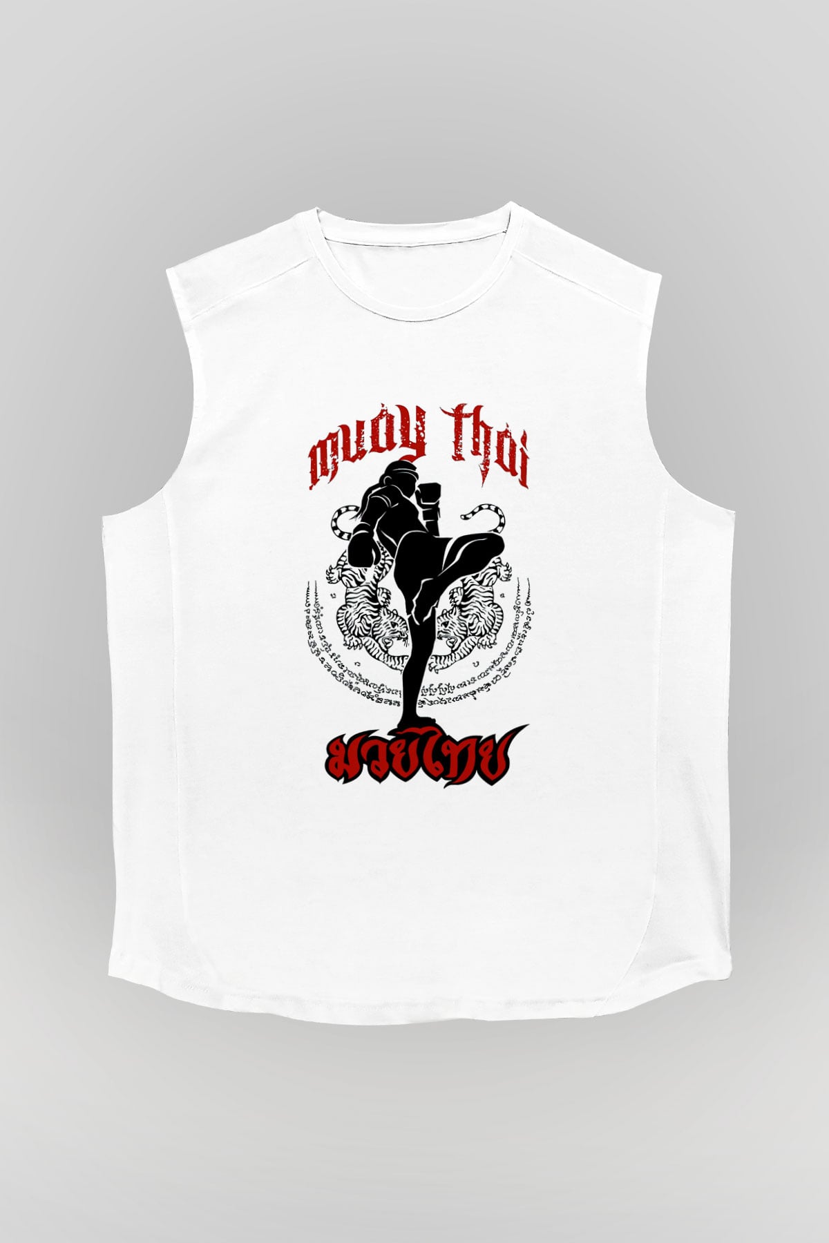 Muay Thai Beyaz Unisex Kolsuz Tişört
