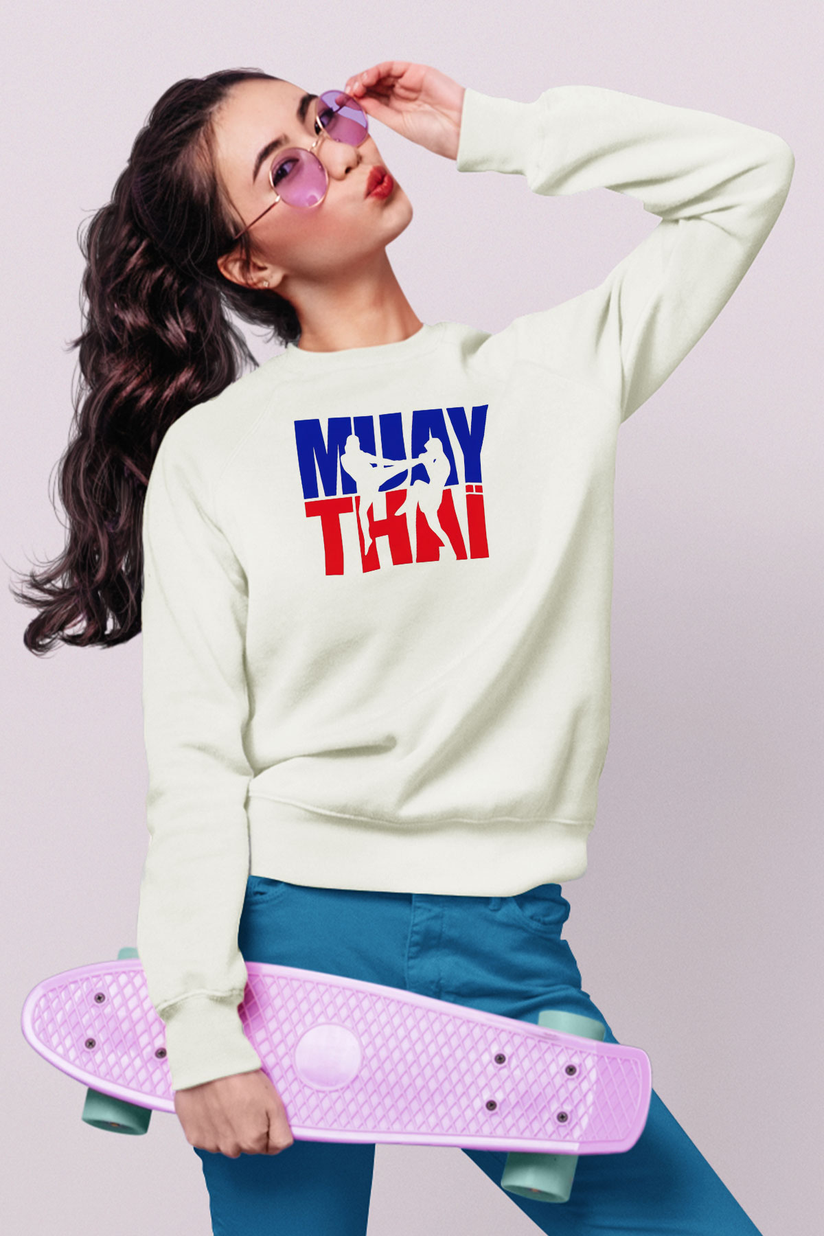 Muay Thai Beyaz Unisex Sweatshirt