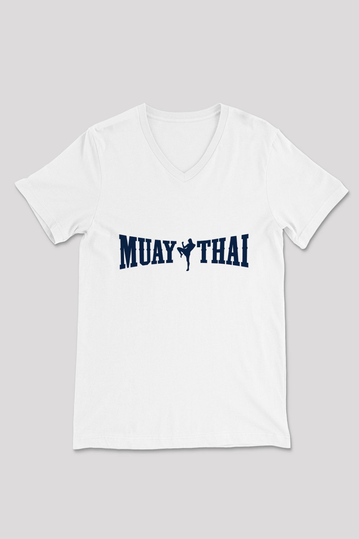 Muay Thai Beyaz Unisex V Yaka Tişört T-Shirt