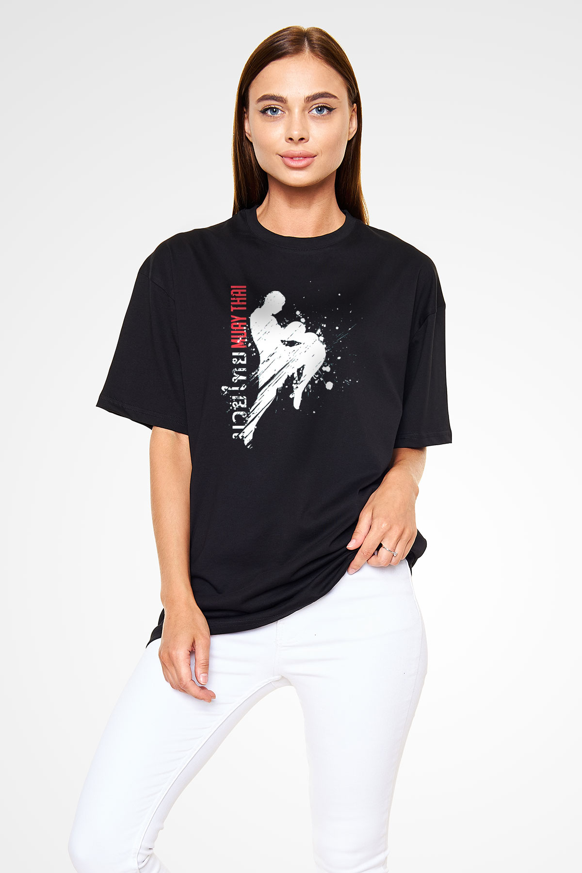 Muay Thai Siyah Unisex Oversize Tişört T-Shirt