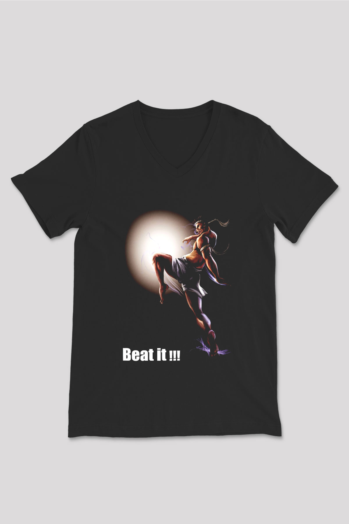 Muay Thai Siyah Unisex V Yaka Tişört T-Shirt