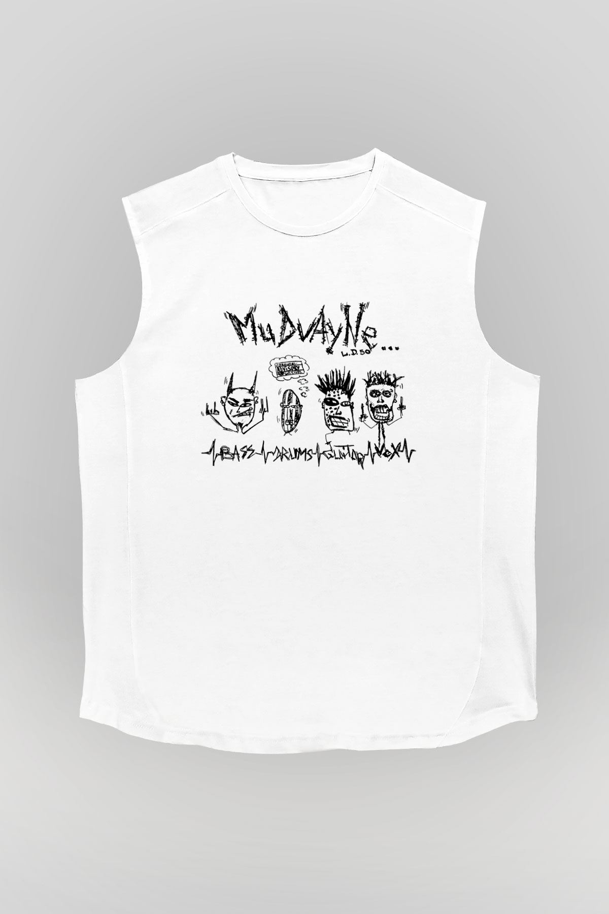 Mudvayne Baskılı Beyaz Unisex Kolsuz Tişört - Tshirt