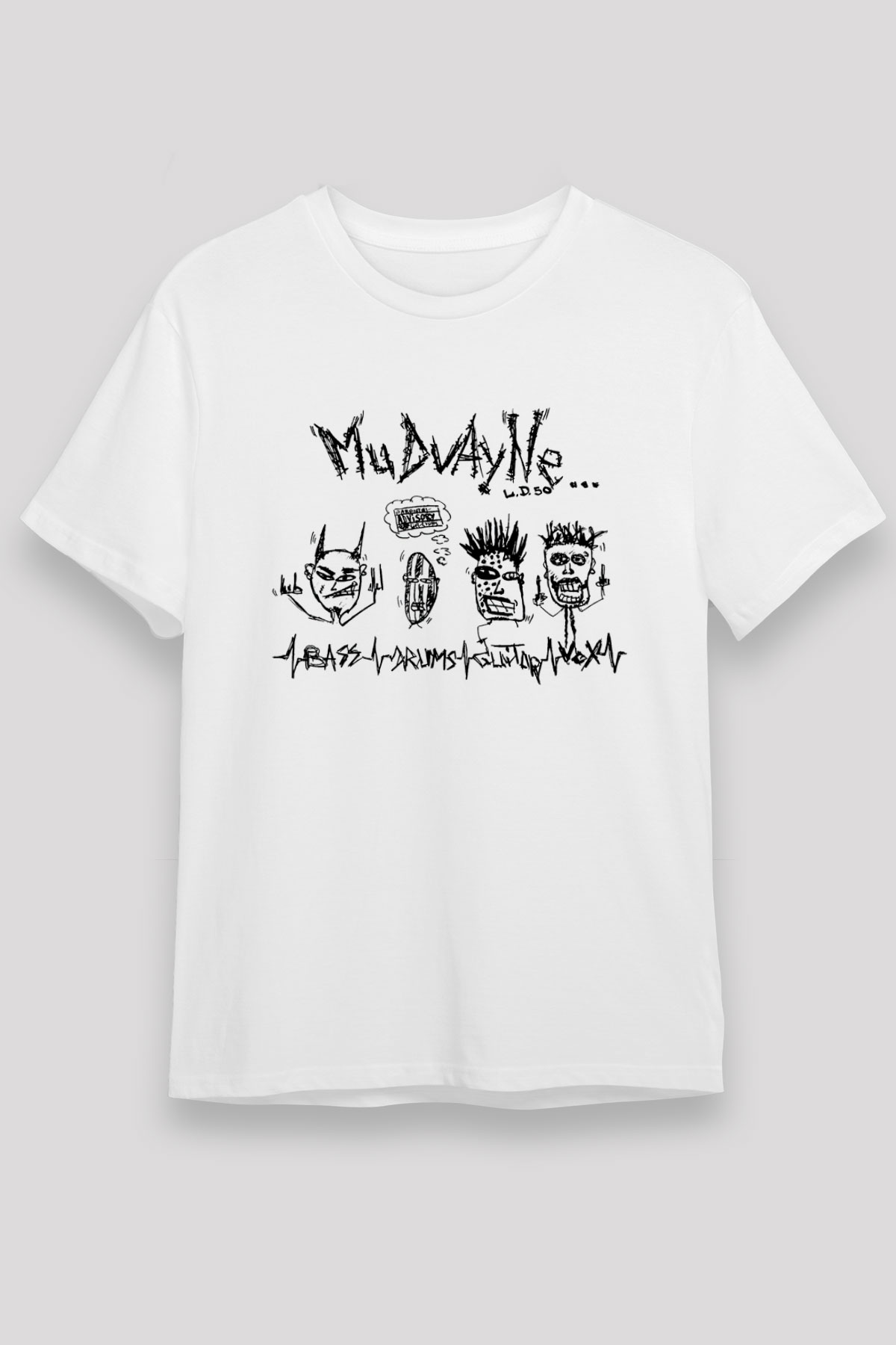 Mudvayne Baskılı Unisex Beyaz Tişört - Tshirt