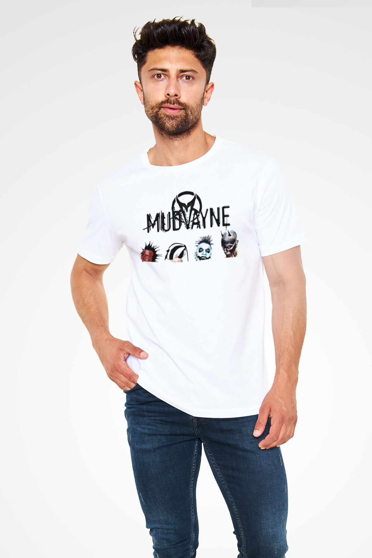 Mudvayne Baskılı Unisex Beyaz Tişört - Tshirt