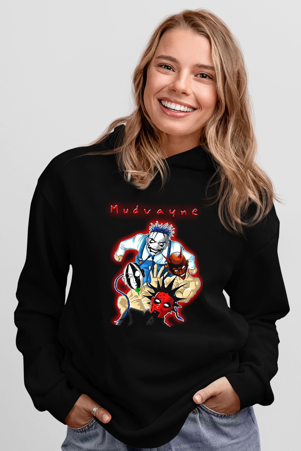 Mudvayne Baskılı Unisex Siyah Kapüşonlu Sweatshirt