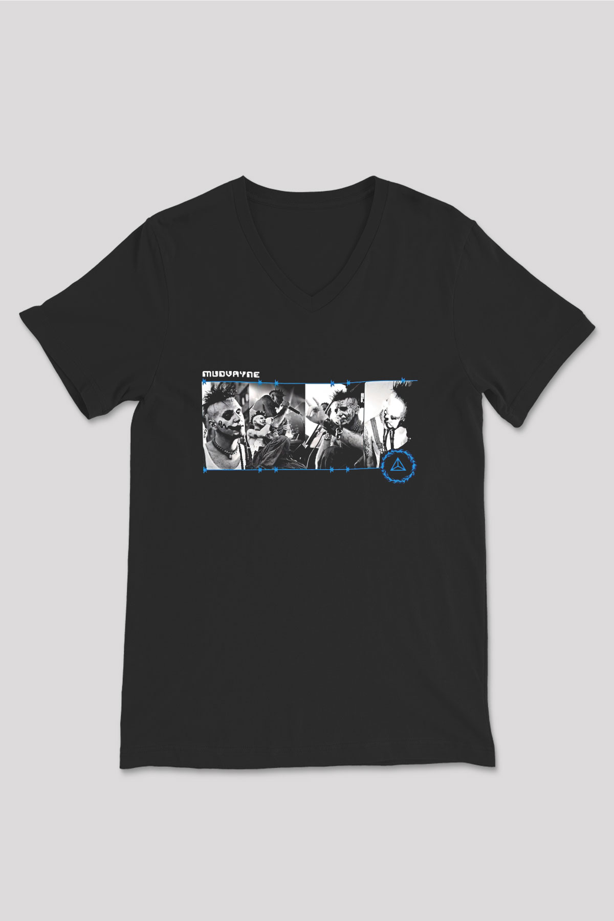 Mudvayne Baskılı Unisex Siyah V Yaka Tişört - Tshirt