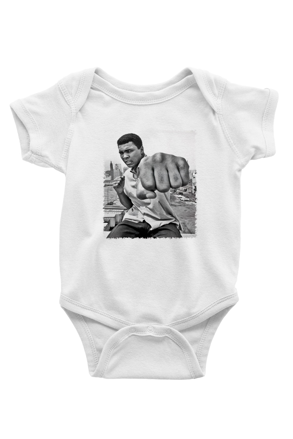 Muhammed Ali Baskılı Beyaz Unisex Bebek Body - Zıbın