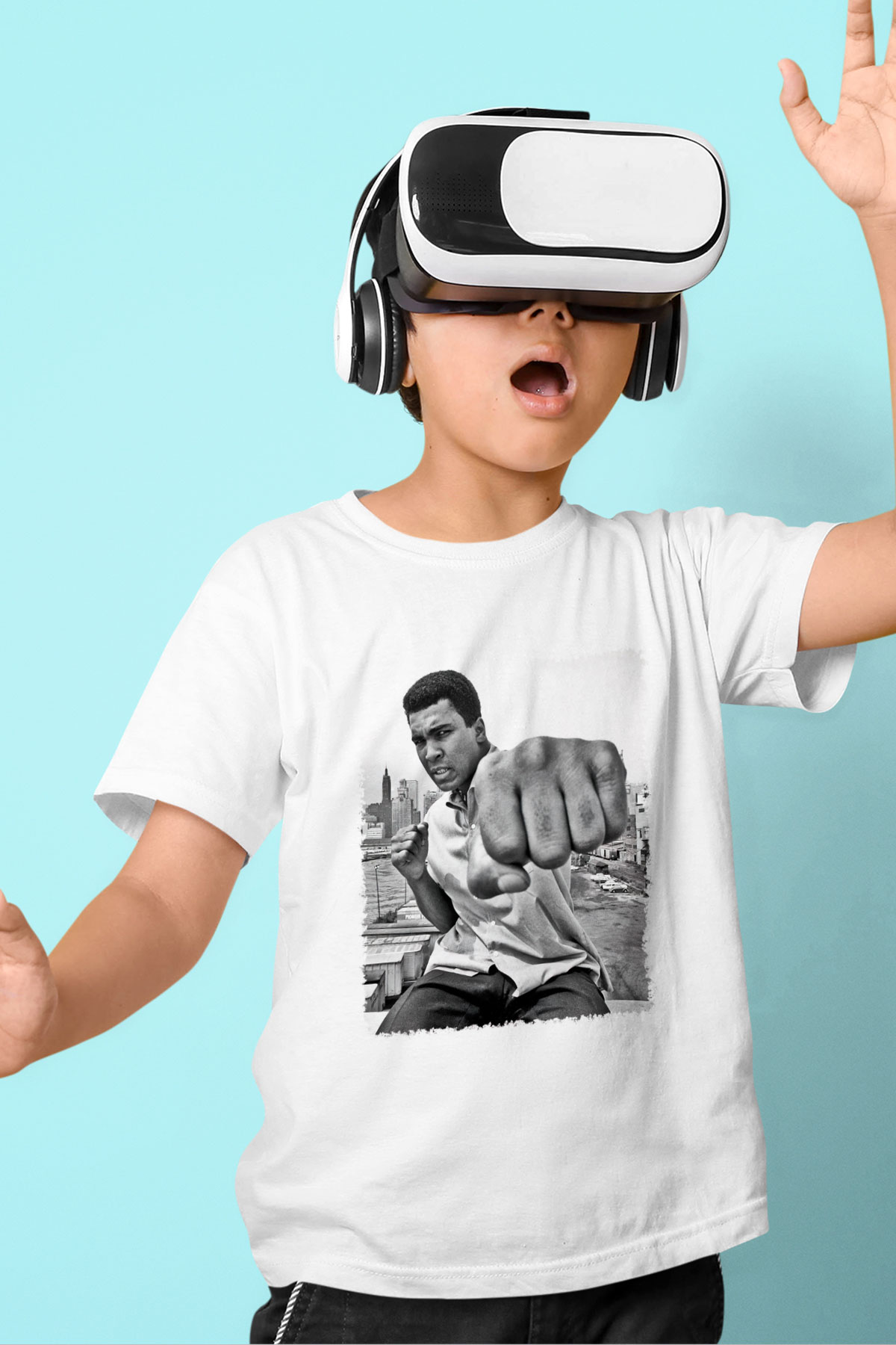 Muhammed Ali Baskılı Beyaz Unisex Çocuk Tişört