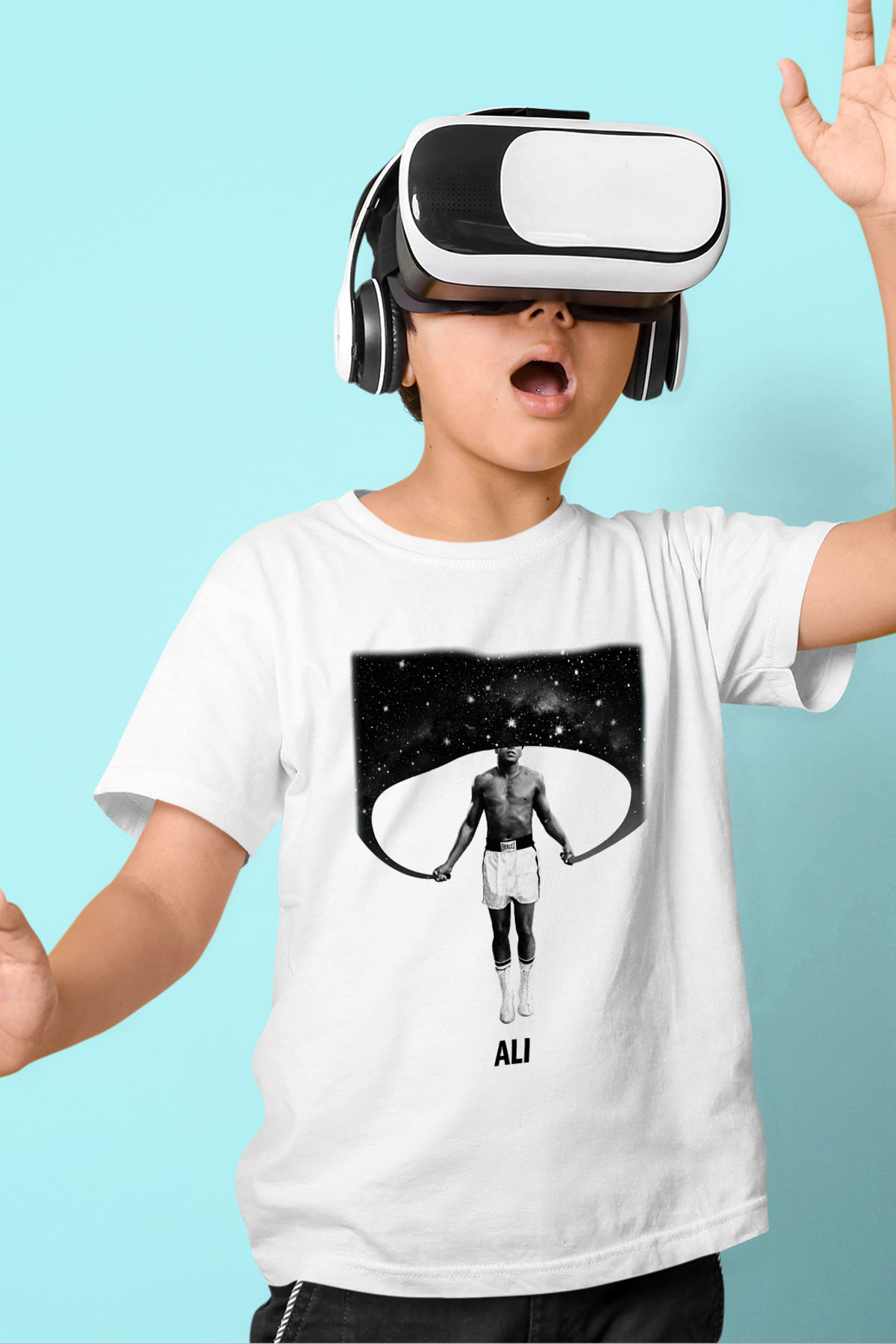 Muhammed Ali Baskılı Beyaz Unisex Çocuk Tişört