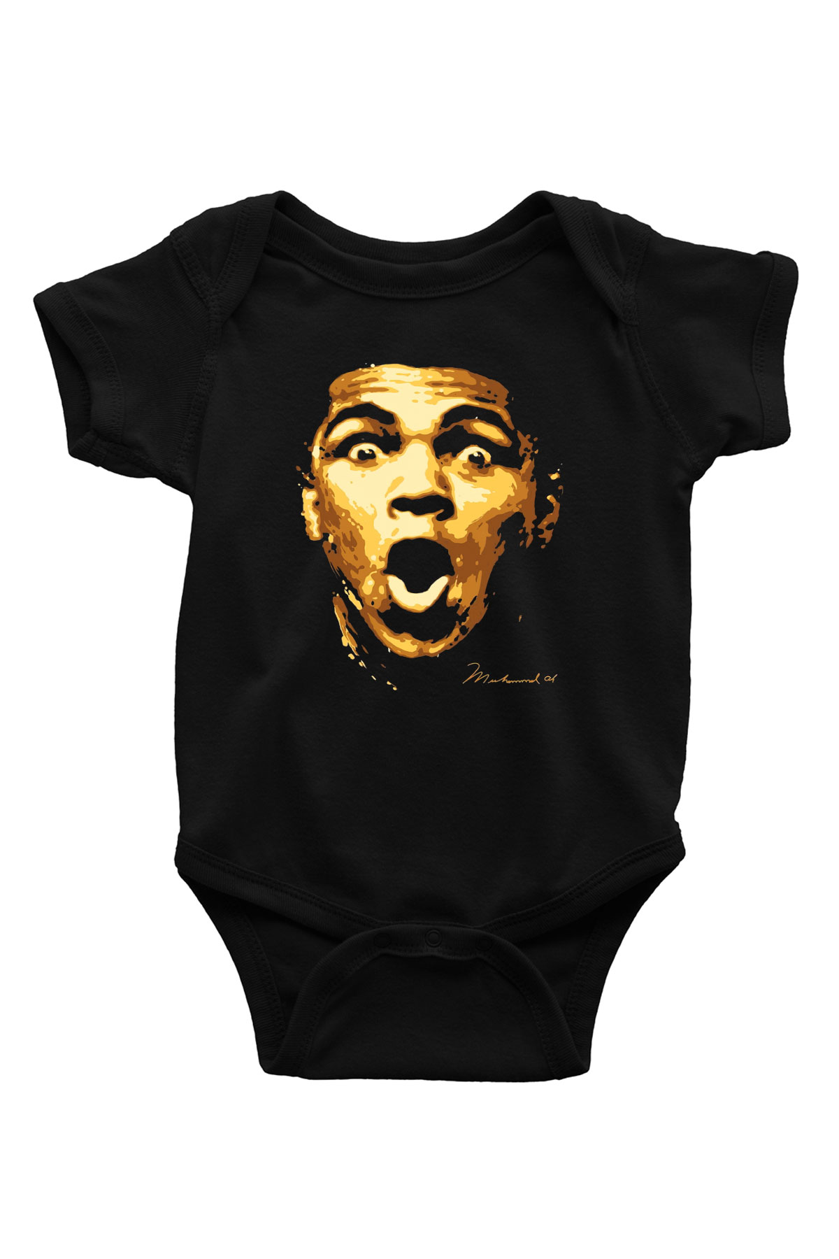 Muhammed Ali Baskılı Siyah Bebek Body - Zıbın