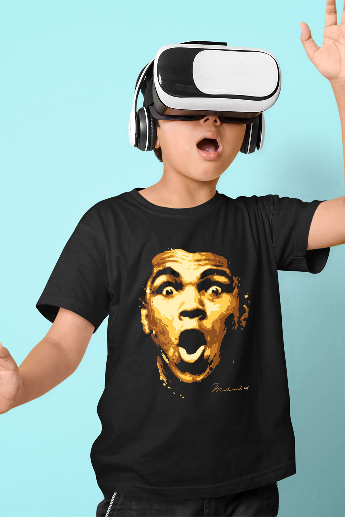Muhammed Ali Baskılı Siyah Unisex Çocuk Tişört