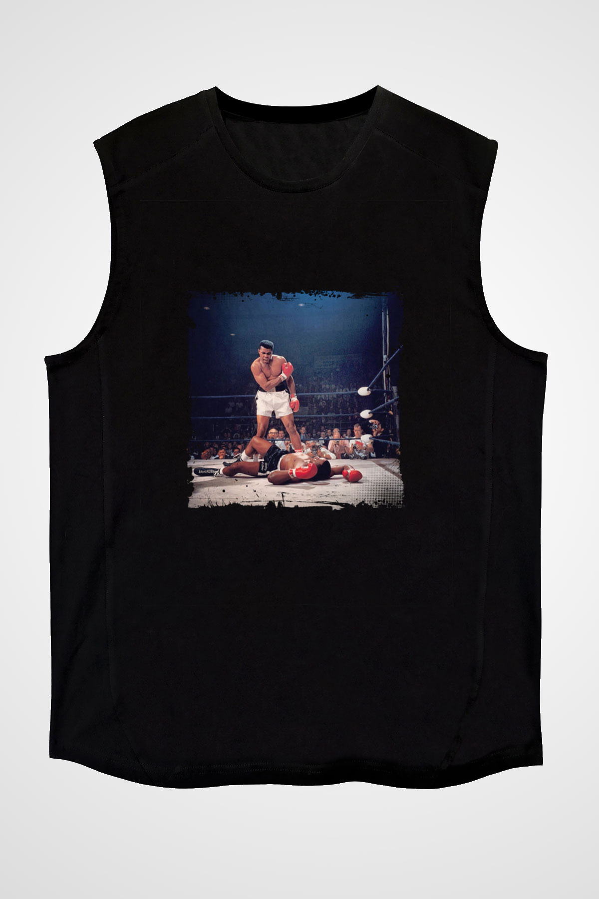 Muhammed Ali Baskılı Unisex Siyah Kolsuz Tişört