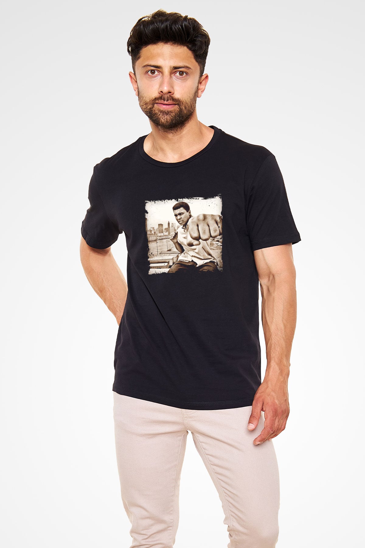 Muhammed Ali Baskılı Unisex Siyah Tişört