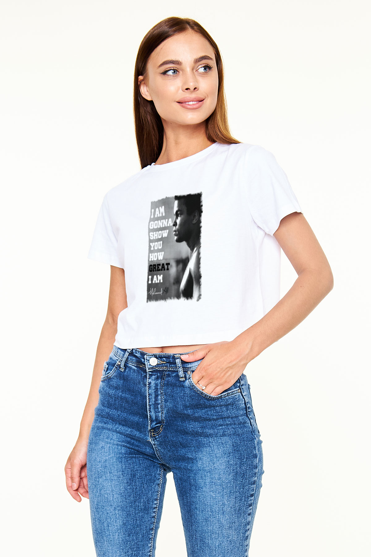 Muhammed Ali Beyaz Croptop Tişört