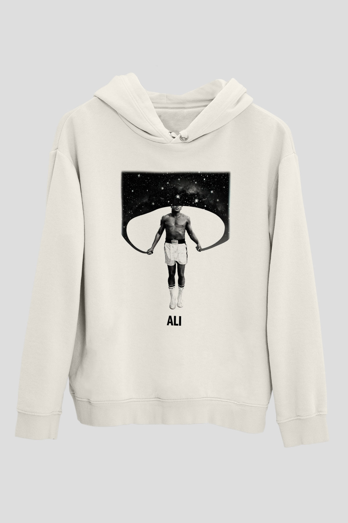 Muhammed Ali Beyaz Unisex Kapşonlu Sweatshirt