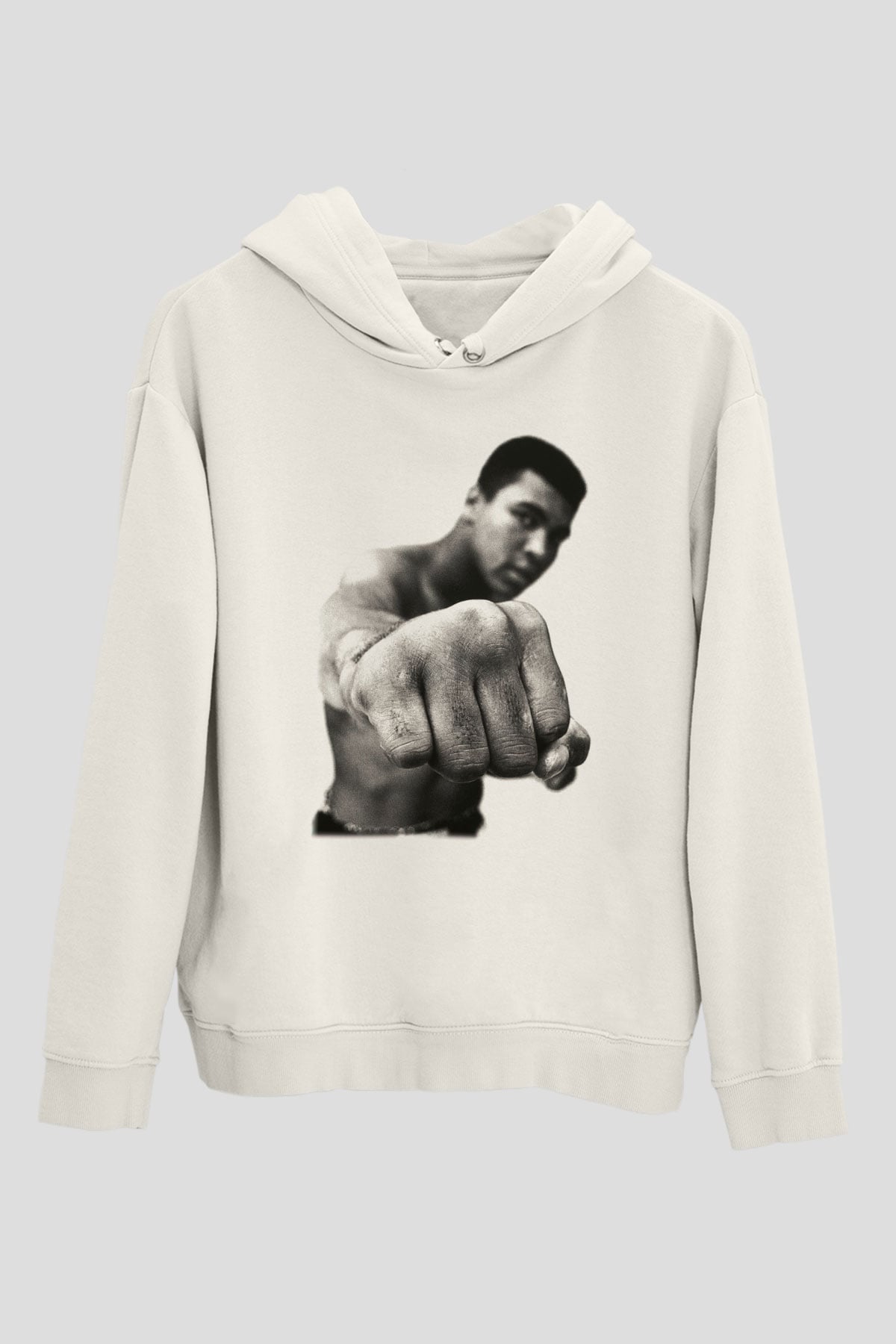 Muhammed Ali Beyaz Unisex Kapşonlu Sweatshirt