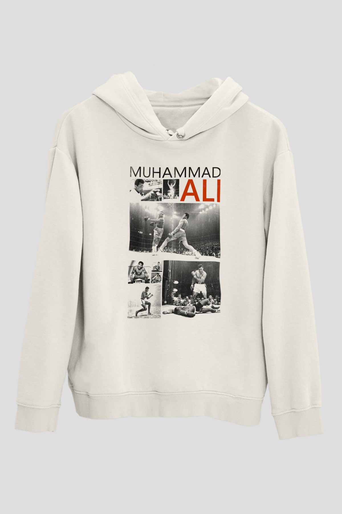 Muhammed Ali Beyaz Unisex Kapşonlu Sweatshirt