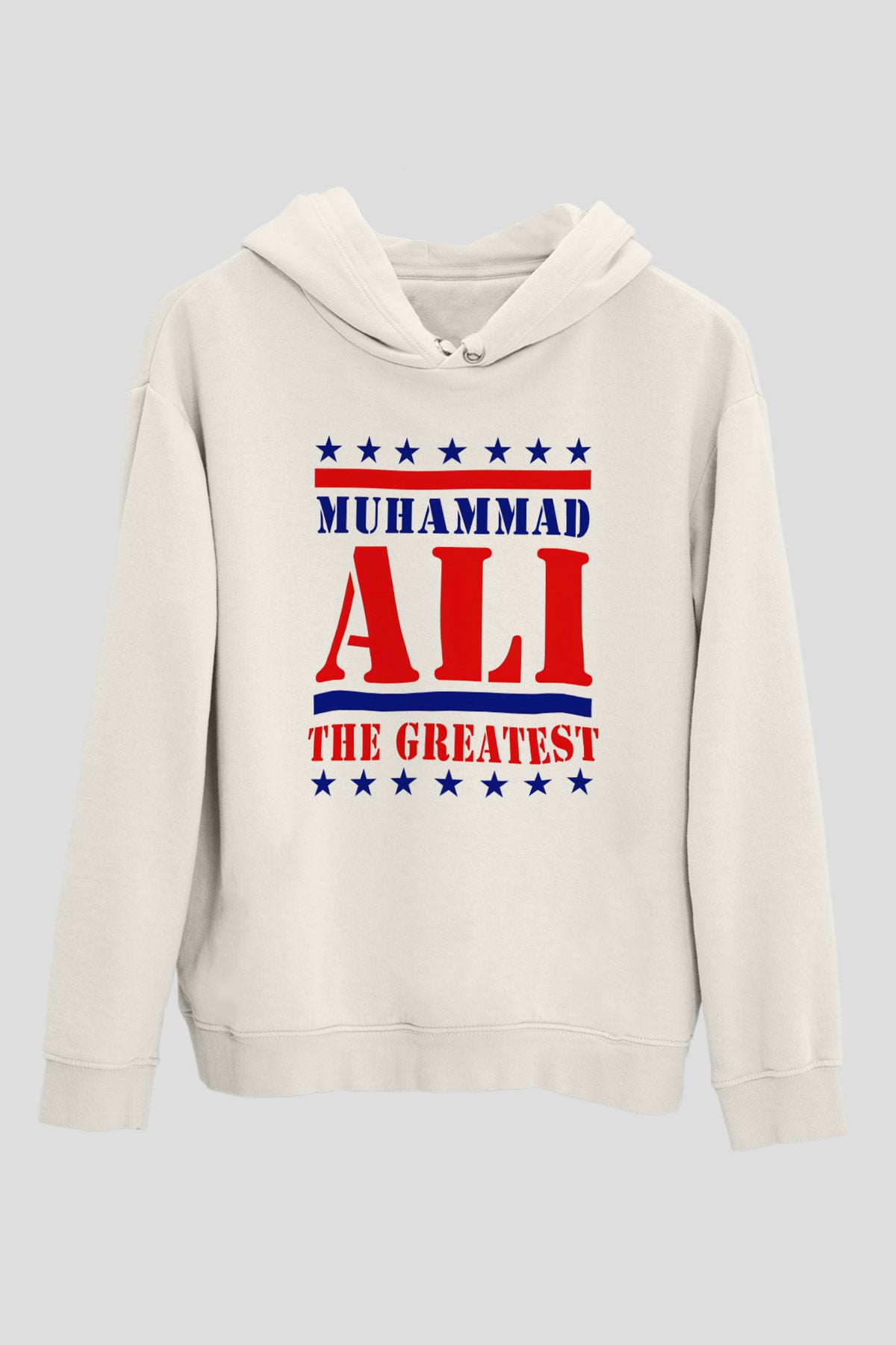 Muhammed Ali Beyaz Unisex Kapşonlu Sweatshirt