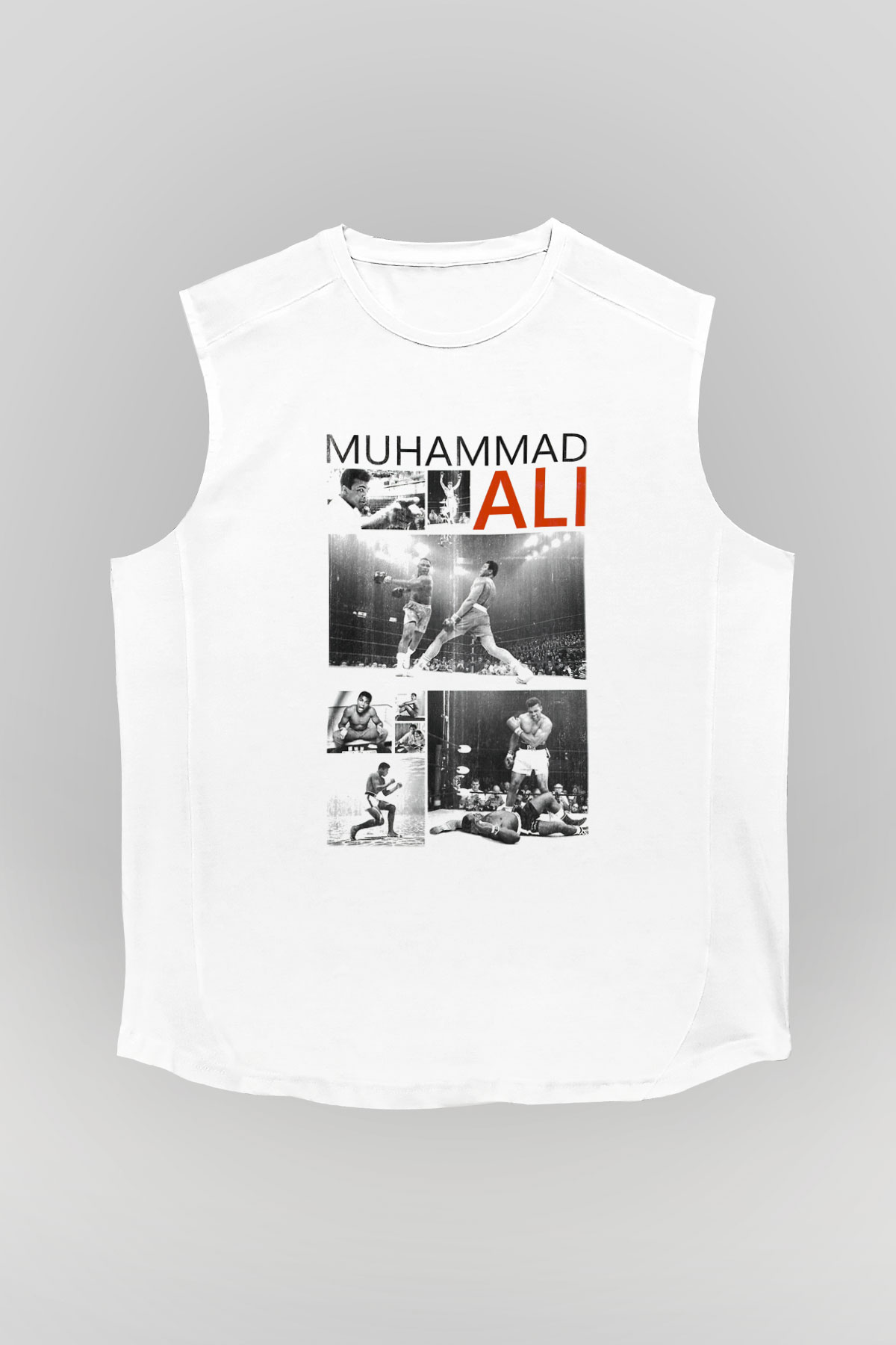 Muhammed Ali Beyaz Unisex Kolsuz Tişört
