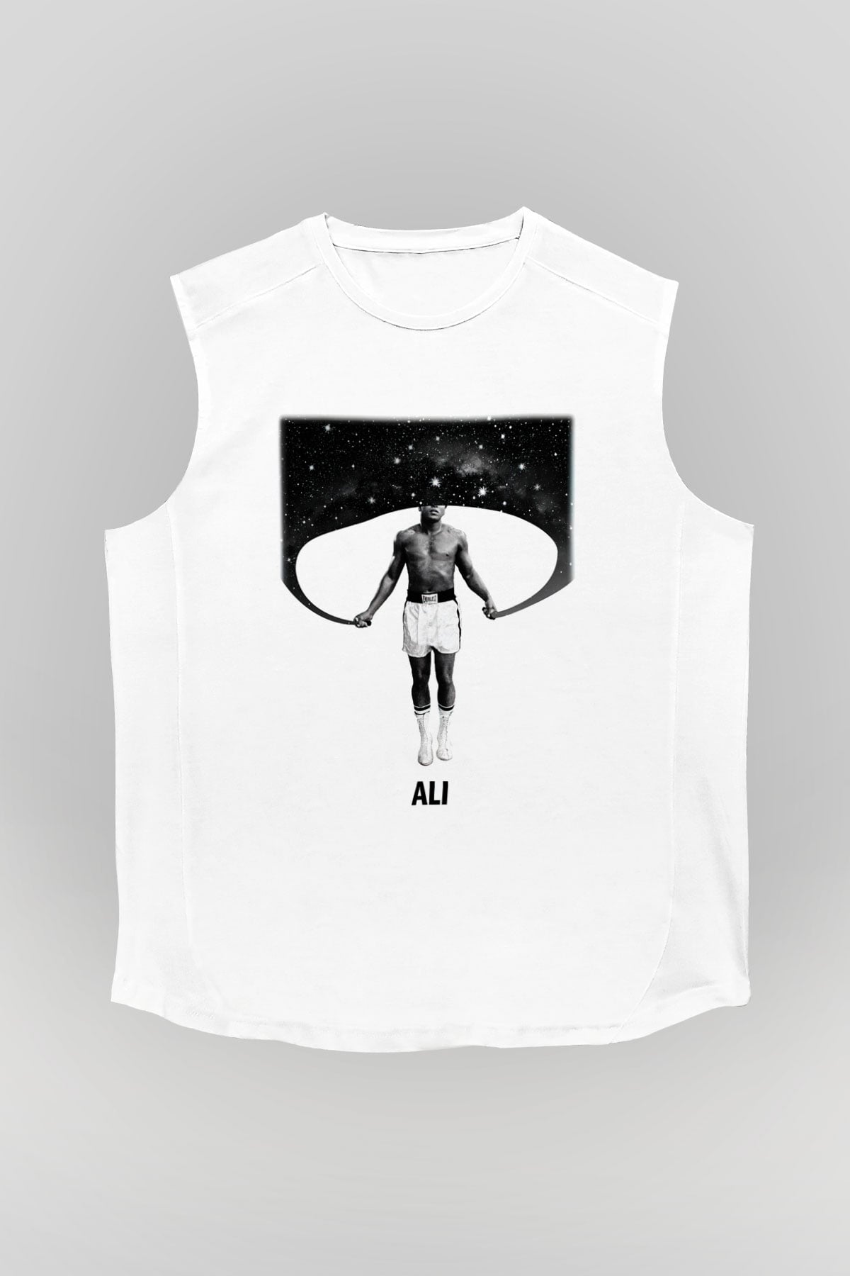 Muhammed Ali Beyaz Unisex Kolsuz Tişört