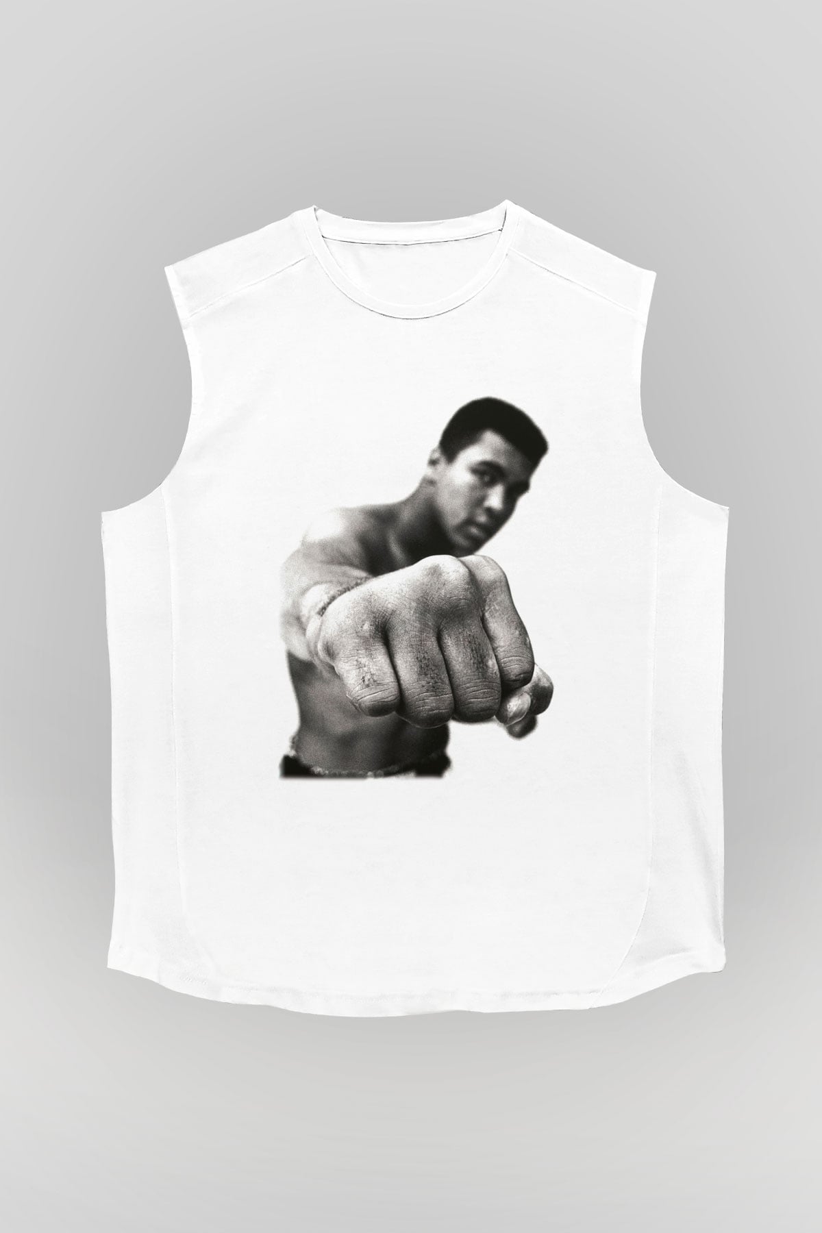 Muhammed Ali Beyaz Unisex Kolsuz Tişört