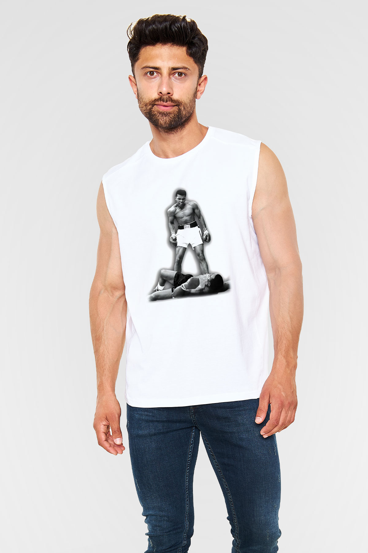 Muhammed Ali Beyaz Unisex Kolsuz Tişört
