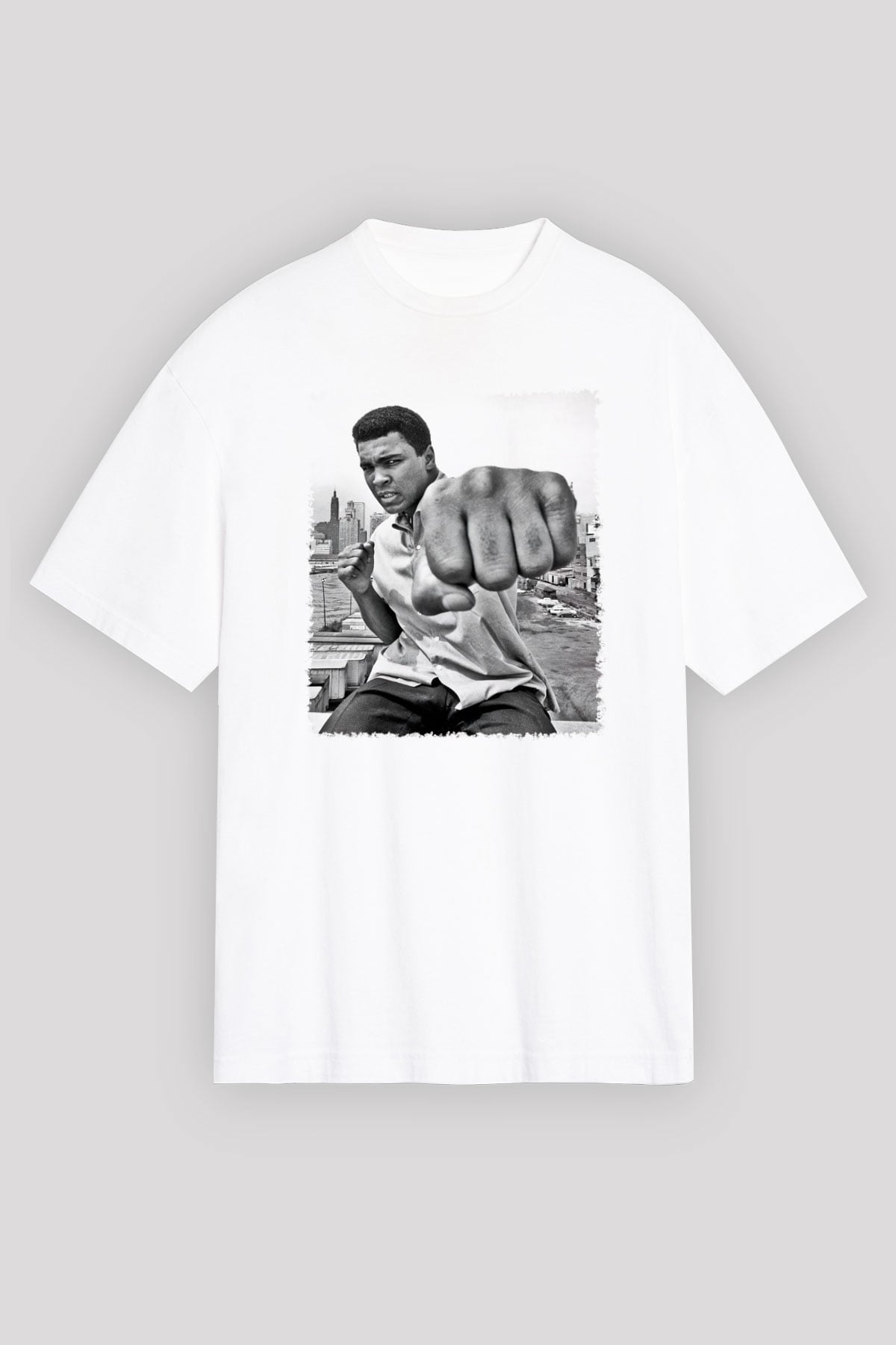 Muhammed Ali Beyaz Unisex Oversize Tişört T-Shirt