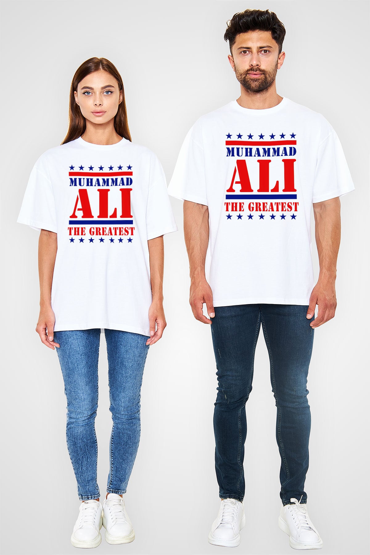 Muhammed Ali Beyaz Unisex Oversize Tişört T-Shirt